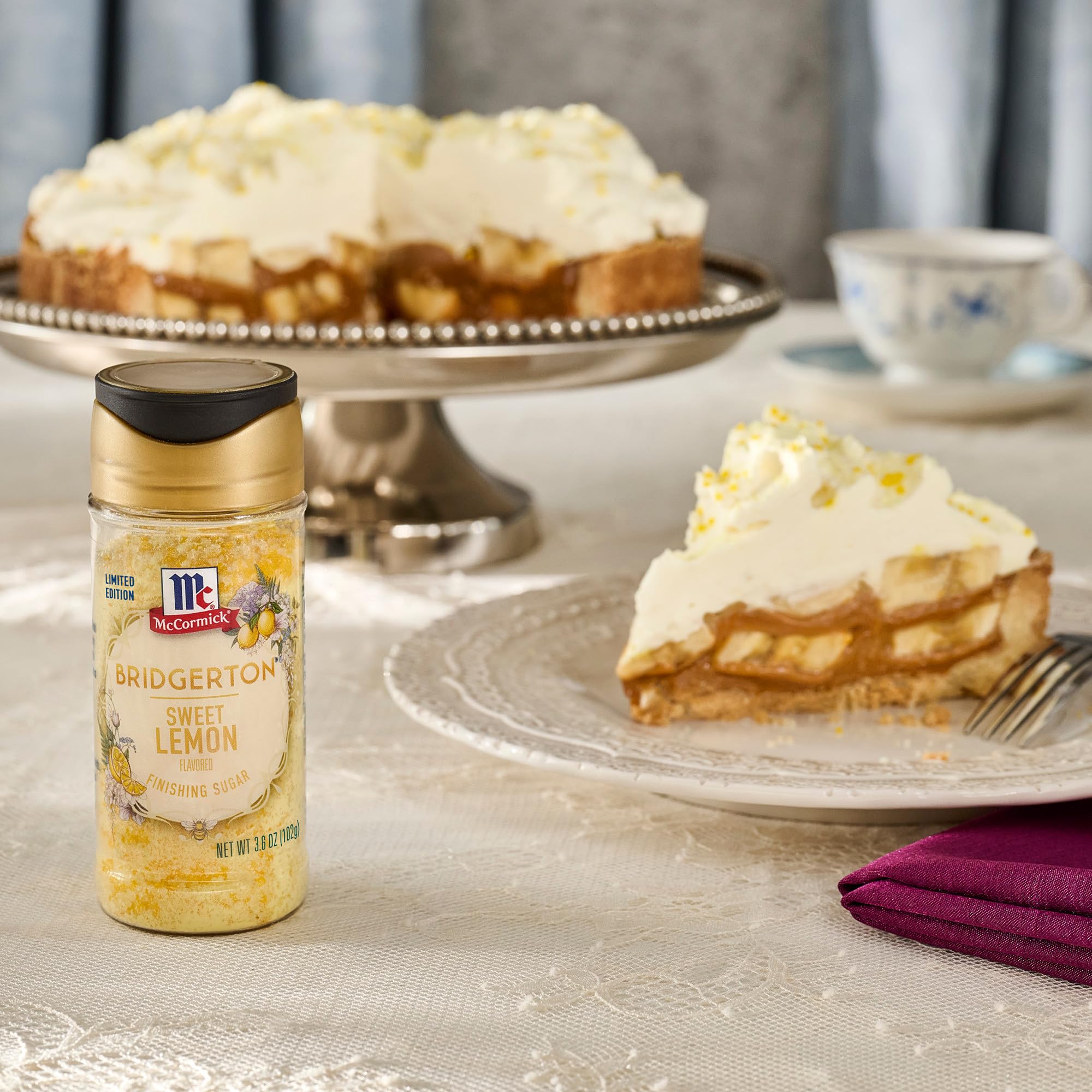 McCormick Bridgerton Finishing Sugar, Sweet Lemon, Limited Edition, Exquisite Lemon Flavor, For Elevating Baked Goods and Beverages, Garnishing, and More, 3.6 oz
