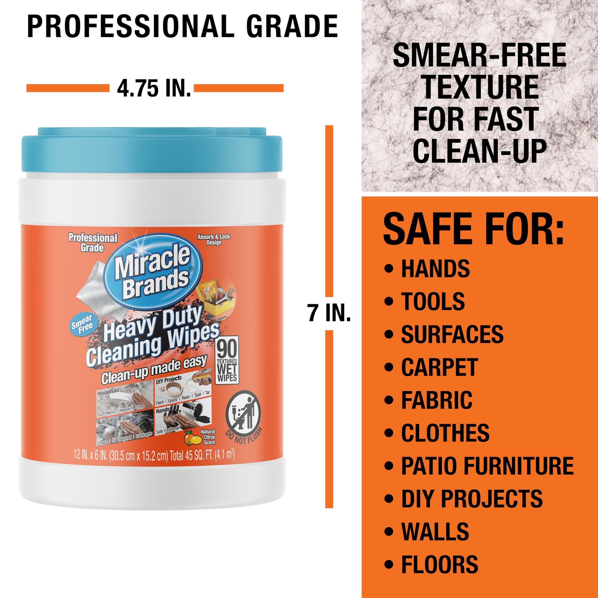 MiracleWipes for Heavy Duty Cleaning (90 Count) - All Purpose Cleaner, Kitchens, Bathrooms, Countertops, Hands, Indoors, Outdoors - Removes Grease