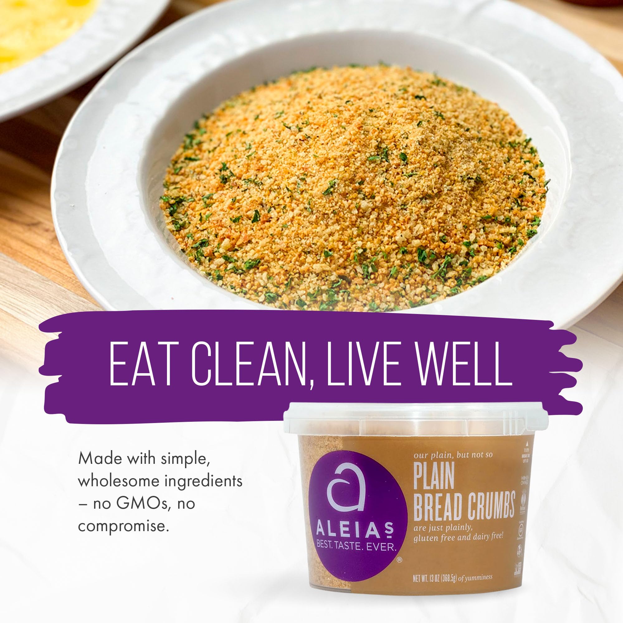 Aleia’s Gluten Free Plain Bread Crumbs - 13oz (1 Pack) - Breading for Chicken, Meatloaf & More - Non-GMO, Dairy Free, Low Sodium, Kosher