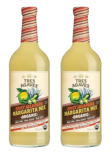 Organic Spicy Jalapeño Margarita Mix - Real Lime Juice, Agave & Chili Flavor - 90 Calories - Vegan, Gluten-Free - 750ml (2 Pack)