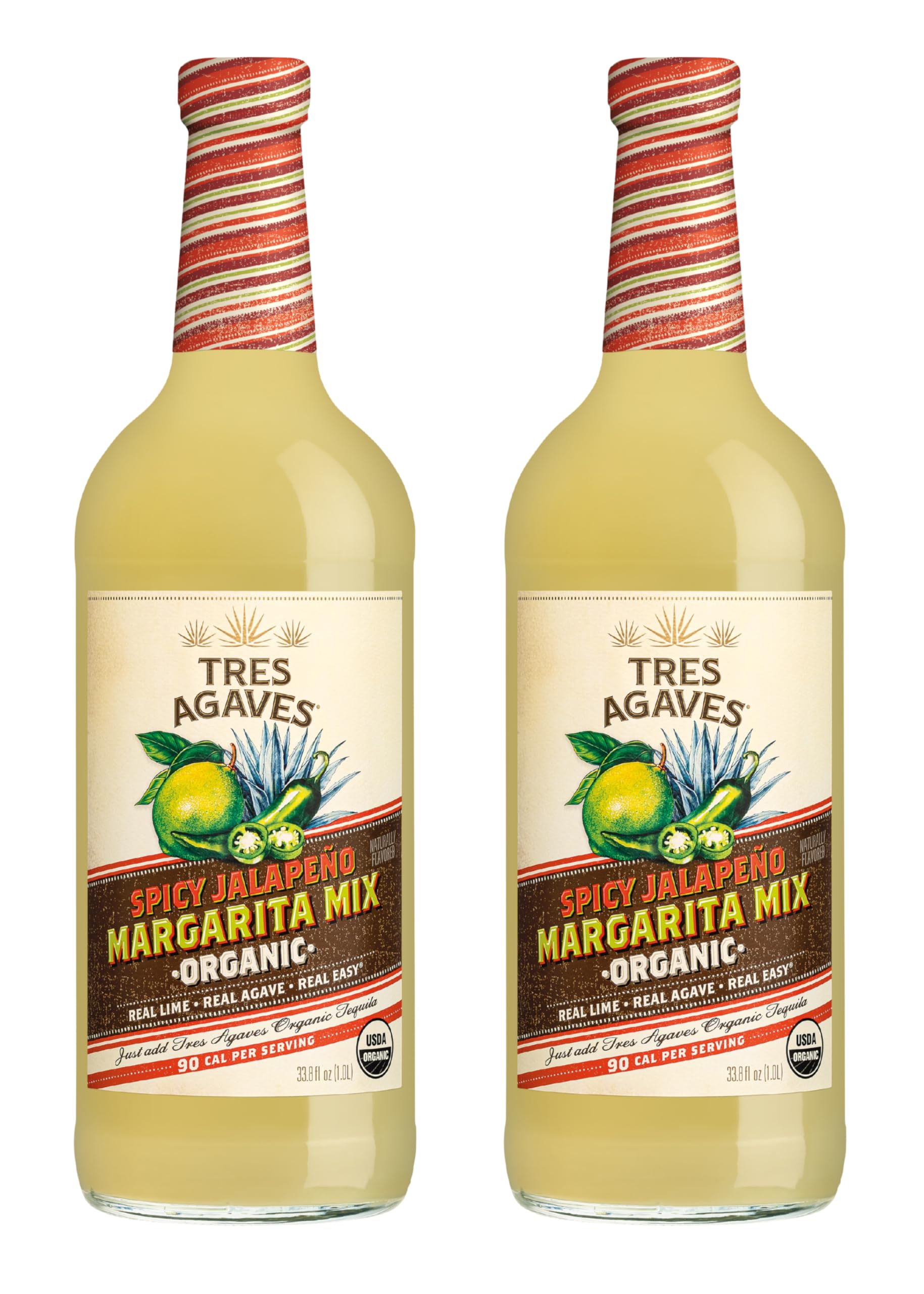 Organic Spicy Jalapeño Margarita Mix - Real Lime Juice, Agave & Chili Flavor - 90 Calories - Vegan, Gluten-Free - 750ml (2 Pack)