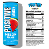 Positive Energy Beverage | Melon Mania | 12-oz Can, Pack of 12 | Zero Sugar Energy Drink, Supports Immunity and Hydration