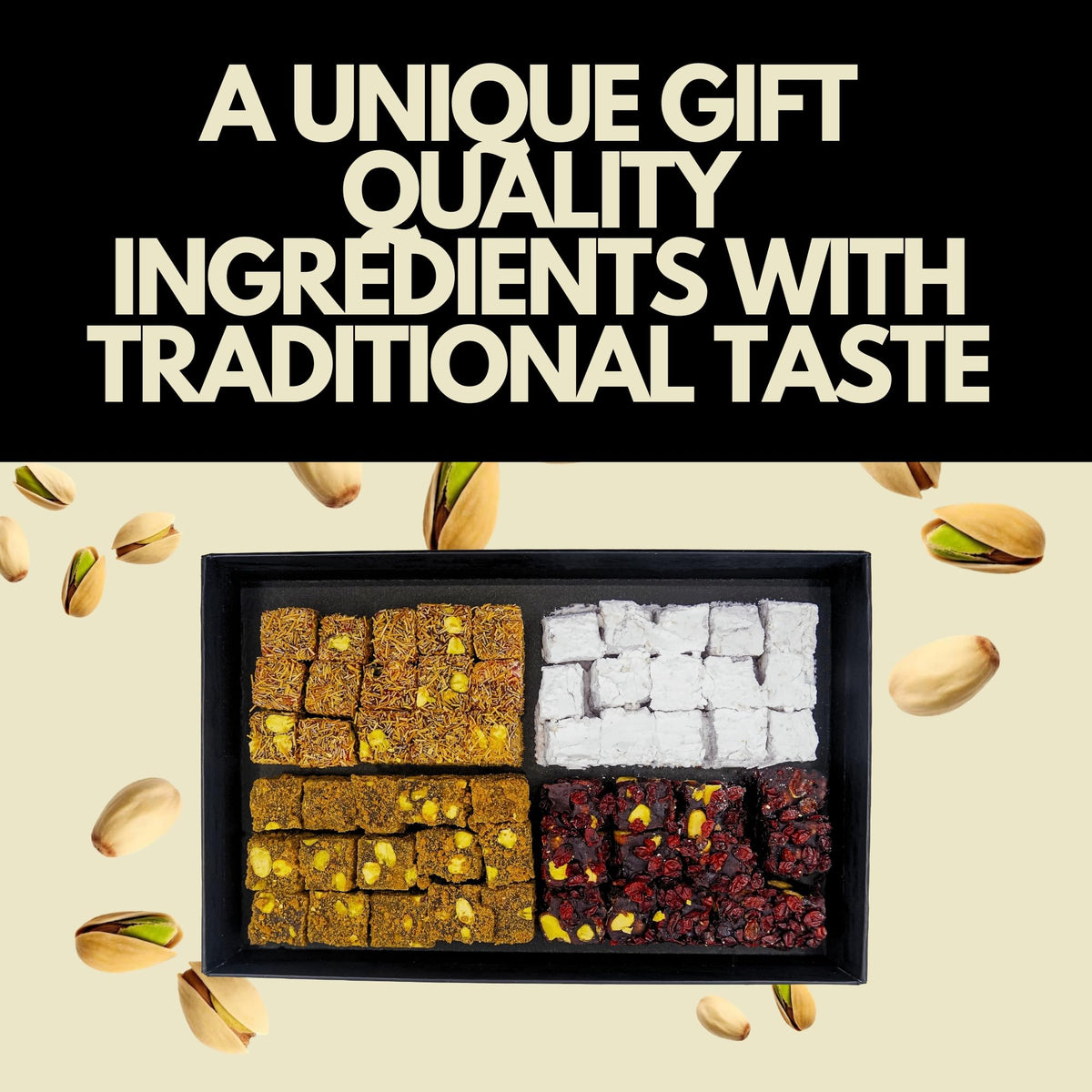 Turkish Delight Mix Classical 72 Piece Cube by BAKIRKAZAN, Turkish Delights Candy 17.6 oz, w/ 4 Flavors: Zereshk, Kadayif, Biscuit,Pomegranate,Halal