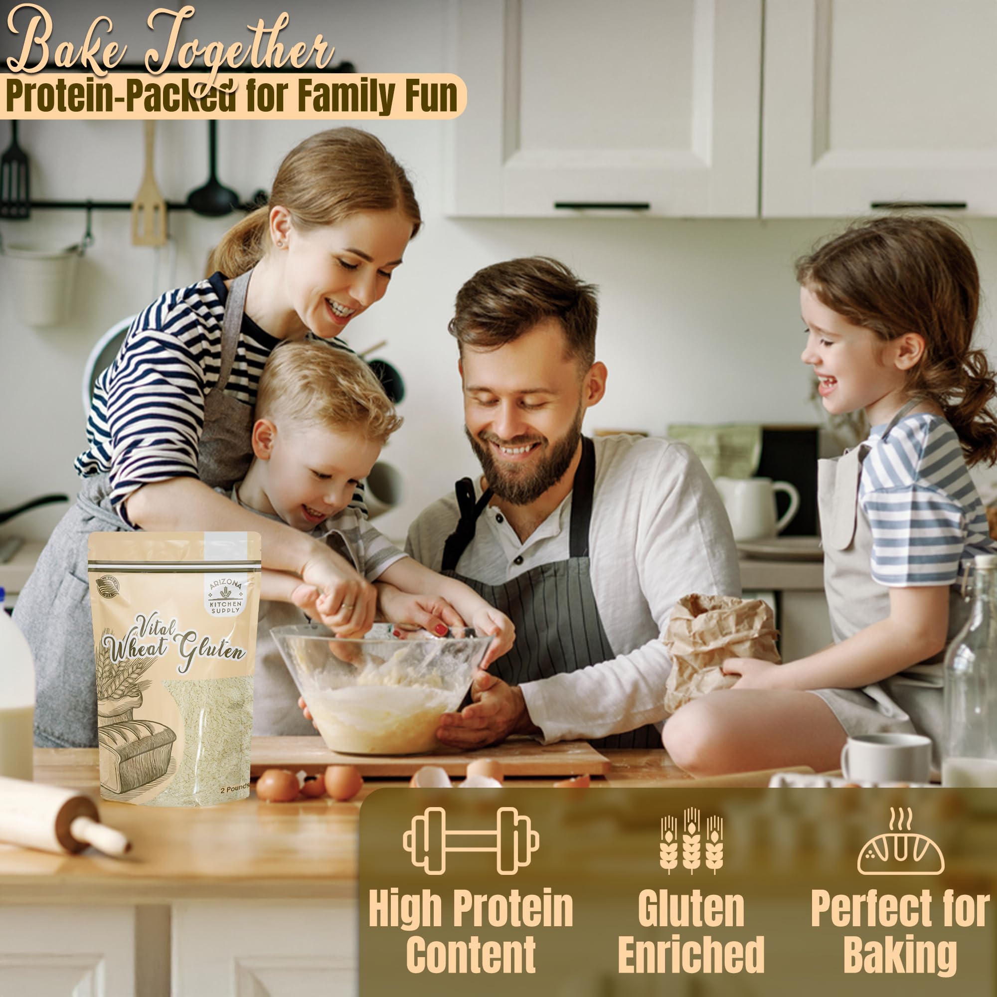 2.2 lb Vital Wheat Gluten | High-Protein, All-Natural Wheat Protein for Bread, Pizza Dough, Seitan, and More | Vegan & Keto-Friendly Baking Essential