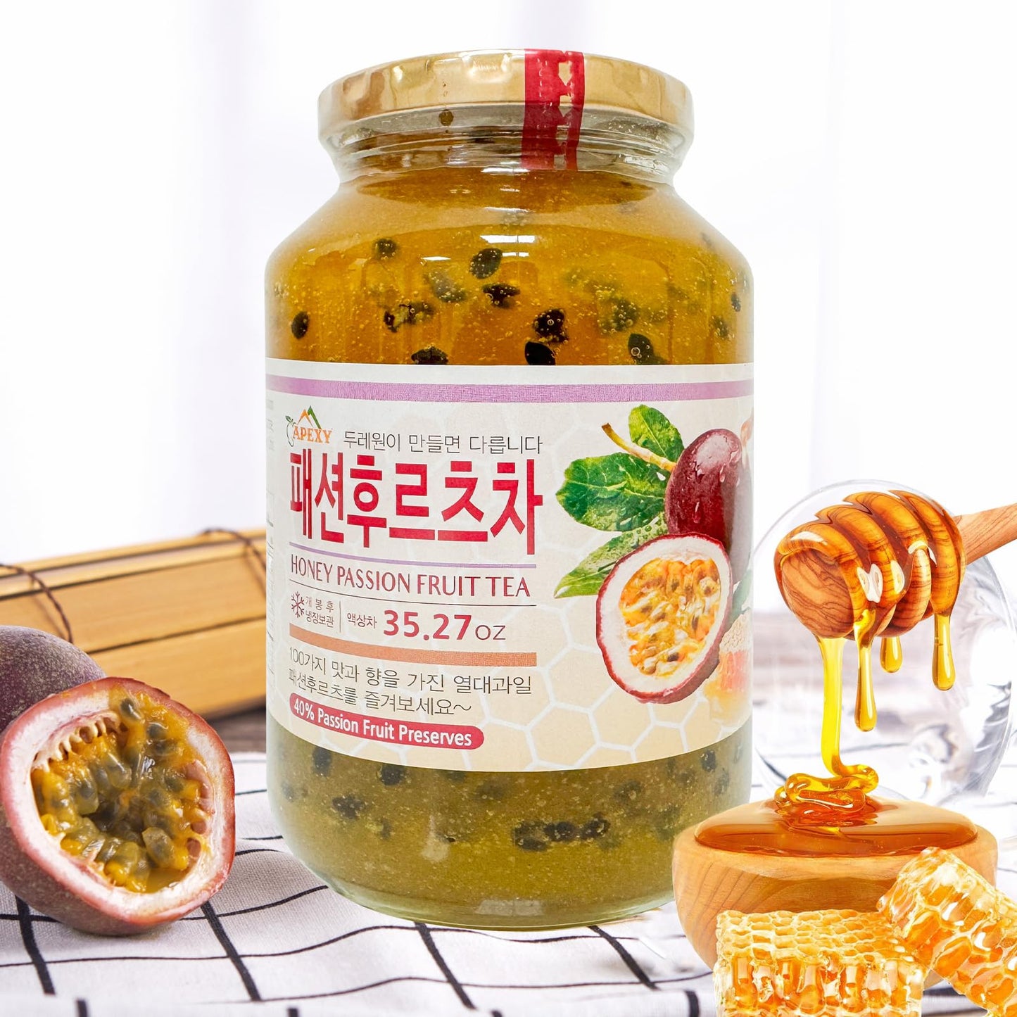 Apexy Authentic Korean Honey Passion Fruit Tea, Passionfruit Puree , Just Add Hot Water, Gourment Blend for Smoothies, Cocktails Desserts and Spread