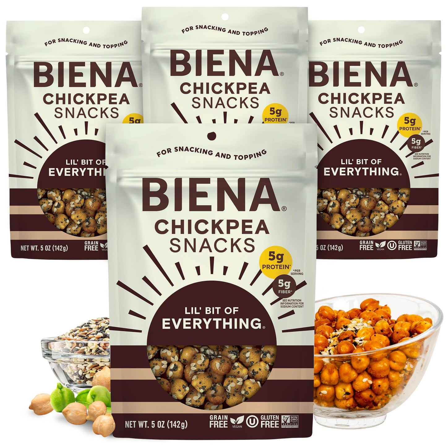 Biena Crispy Roasted Chickpea Snacks, Lil’ Bit of Everything, High Protein Snacks, High Fiber Snacks, Gluten Free, Plant-Based, Non-GMO, Healthy