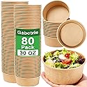 Gabotrie 80 Pack Large Paper Bowls, 30 Oz Kraft Paper Salad Bowl, Disposable Soup Bowls, Round Papers Food Container, Disposable Serving Bowl Bulk