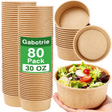 Gabotrie 80 Pack Large Paper Bowls, 30 Oz Kraft Paper Salad Bowl, Disposable Soup Bowls, Round Papers Food Container, Disposable Serving Bowl Bulk