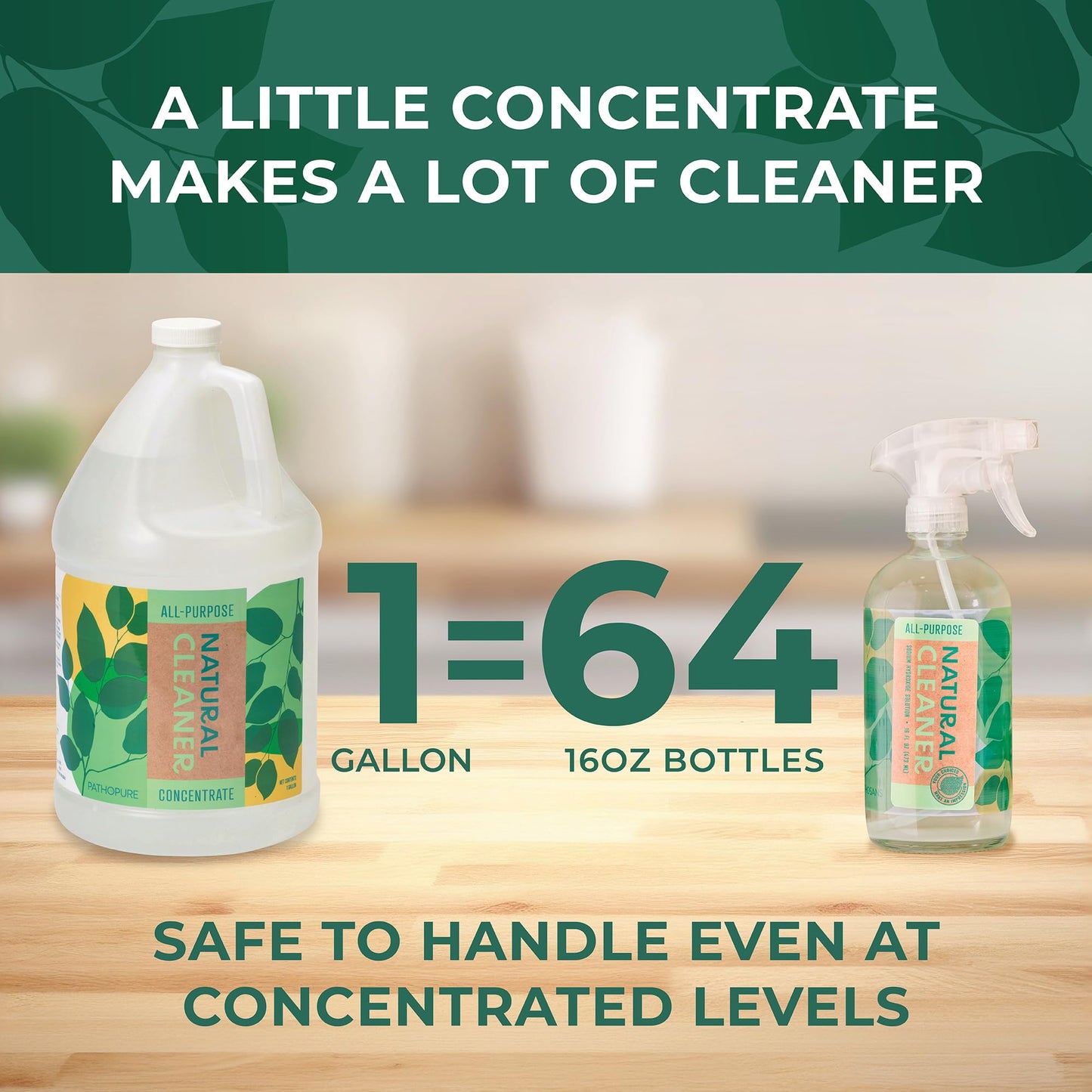 PathoPure Natural All-Purpose Cleaner Concentrate - Unscented, Non-Toxic for Cleaning Kitchen, Bathroom, Glass, Floor, Carpet & Upholstery Stains - 1