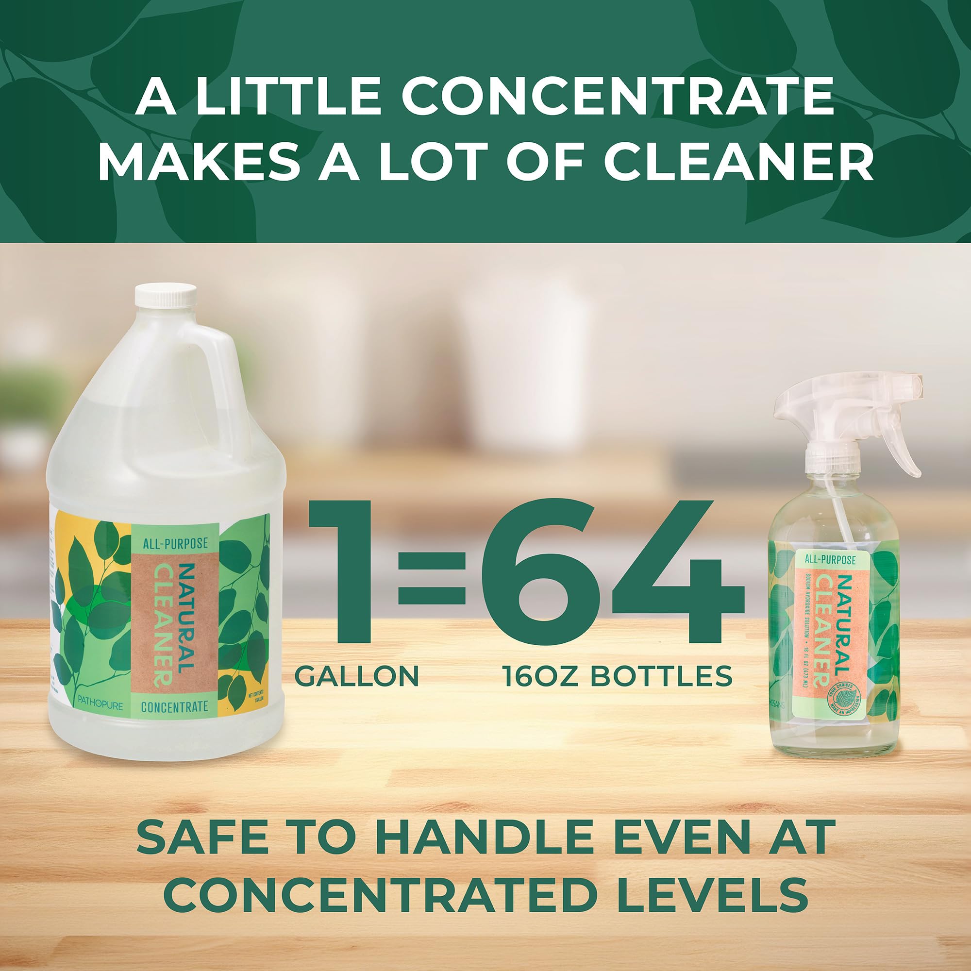 PathoPure Natural All-Purpose Cleaner Concentrate - Unscented, Non-Toxic for Cleaning Kitchen, Bathroom, Glass, Floor, Carpet & Upholstery Stains - 1