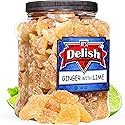 Crystallized Ginger Chunks with Lime by It's Delish, 2.5 Lb Jumbo Reusable Container | Lime Flavored Candied Dried Ginger Fruit Chews Natural Candy
