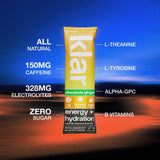 KLAR Energy + Hydration Drink Mix Pineapple Ginger Flavor. Sugar Free Electrolyte Powder, Natural Caffeine, Nootropics and B Vitamins, Energy Drink