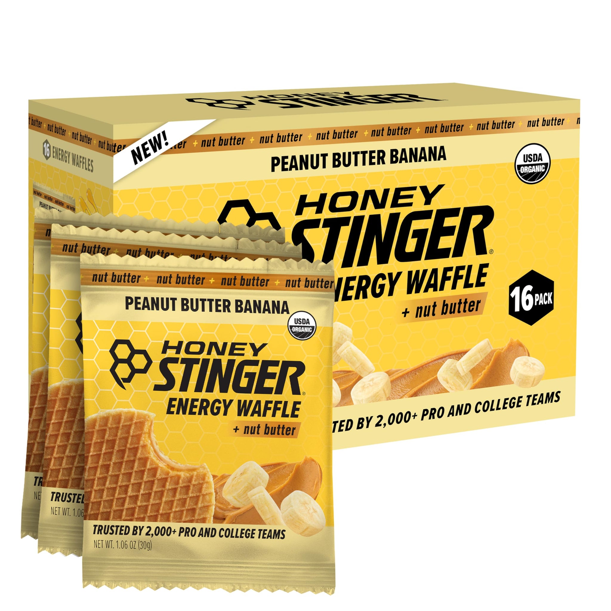 Honey Stinger Organic Peanut Butter Banana Waffle, Energy Stroopwafel for Exercise, Endurance & Performance, Sports Nutrition for Home & Gym, Pre