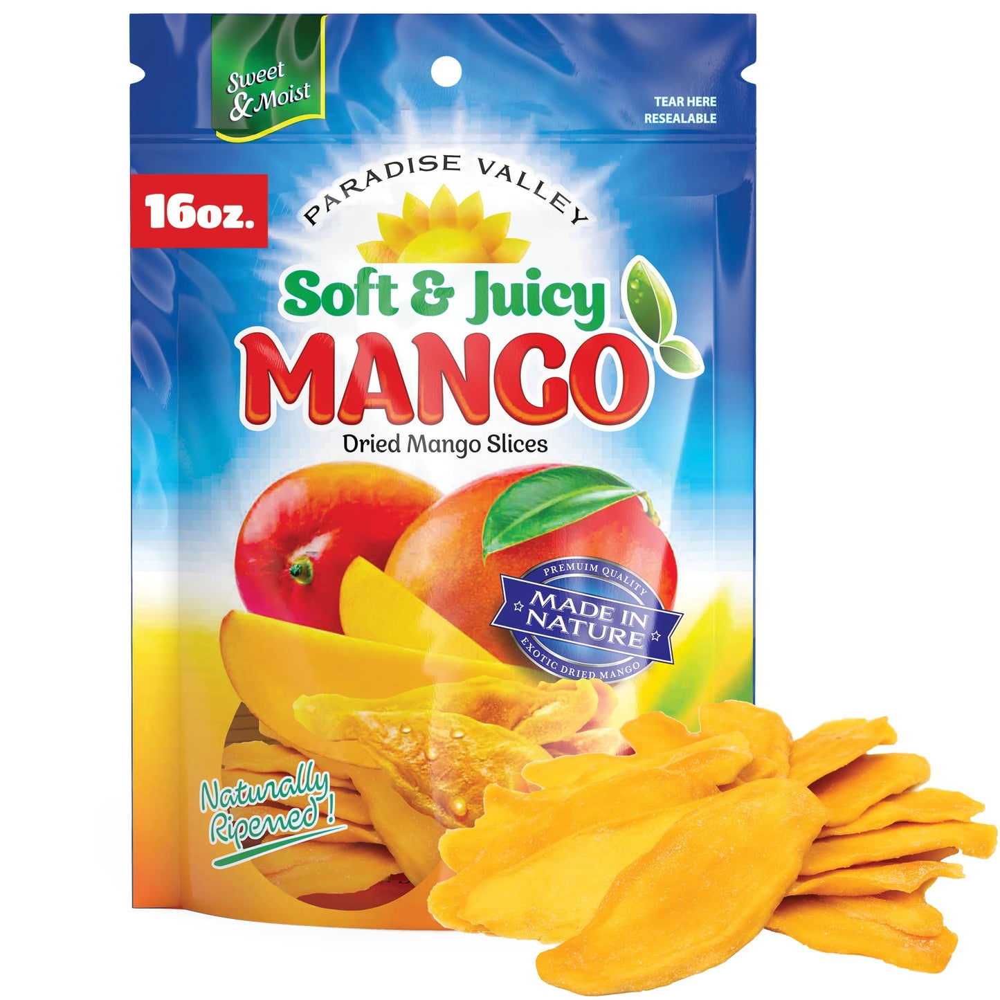 Dried Mango Slices - Delicious Texture Soft & Juicy Low Sugar Added Dried Mango - Naturally Ripened Mangos Dried Fruits - Gluten Free Dry Mangoes