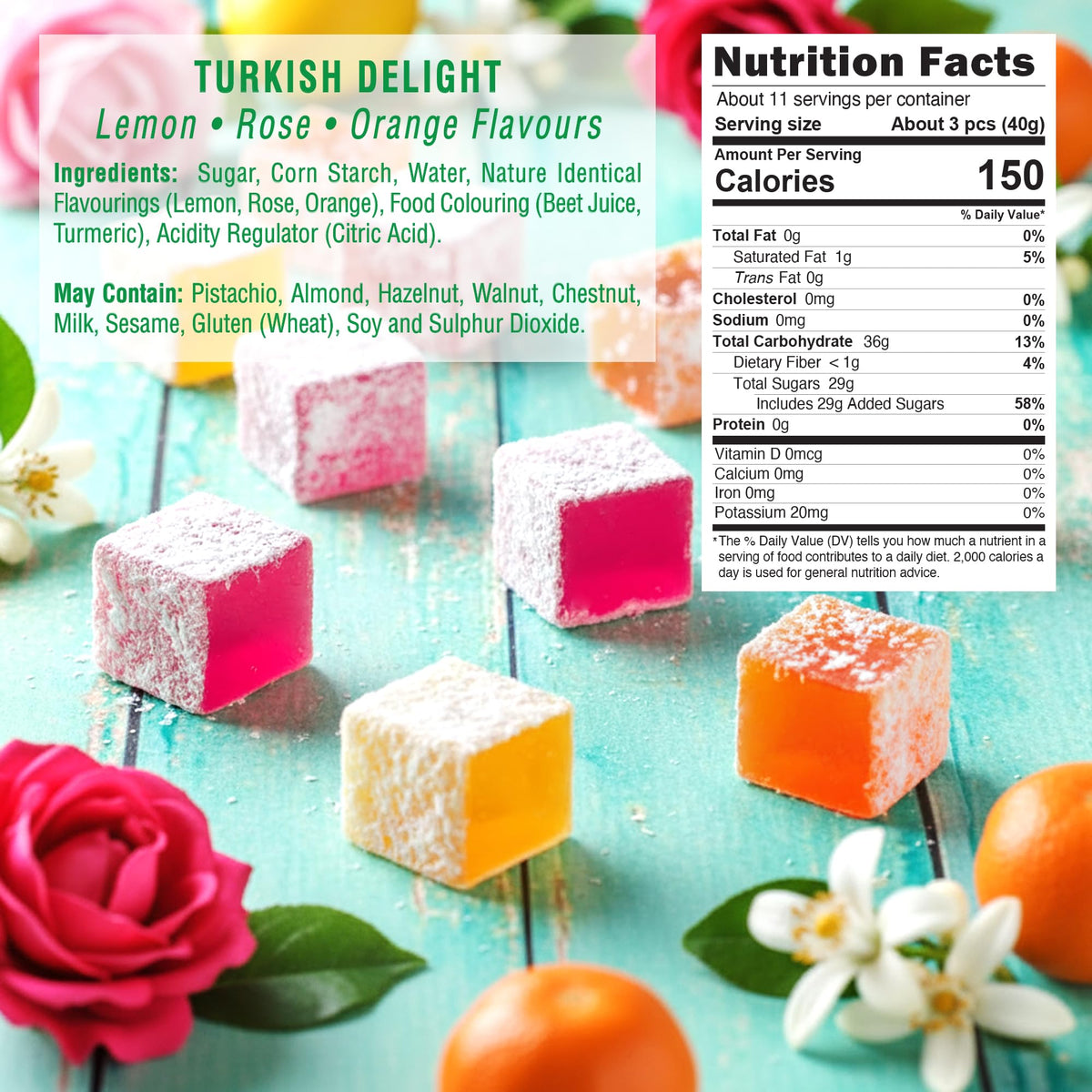 HazerBaba Turkish Delight Candy Rose, Lemon & Orange, 16 Oz (Pack of 1)