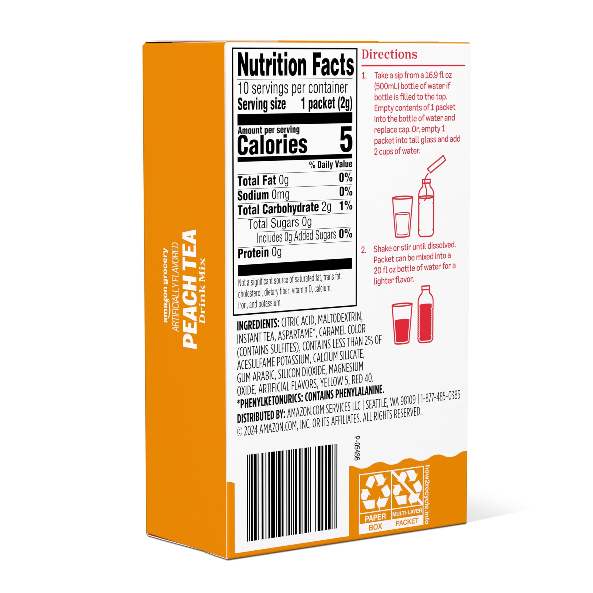 Amazon Grocery, Peach Tea Drink Mix, 10 packets, 0.7 Oz