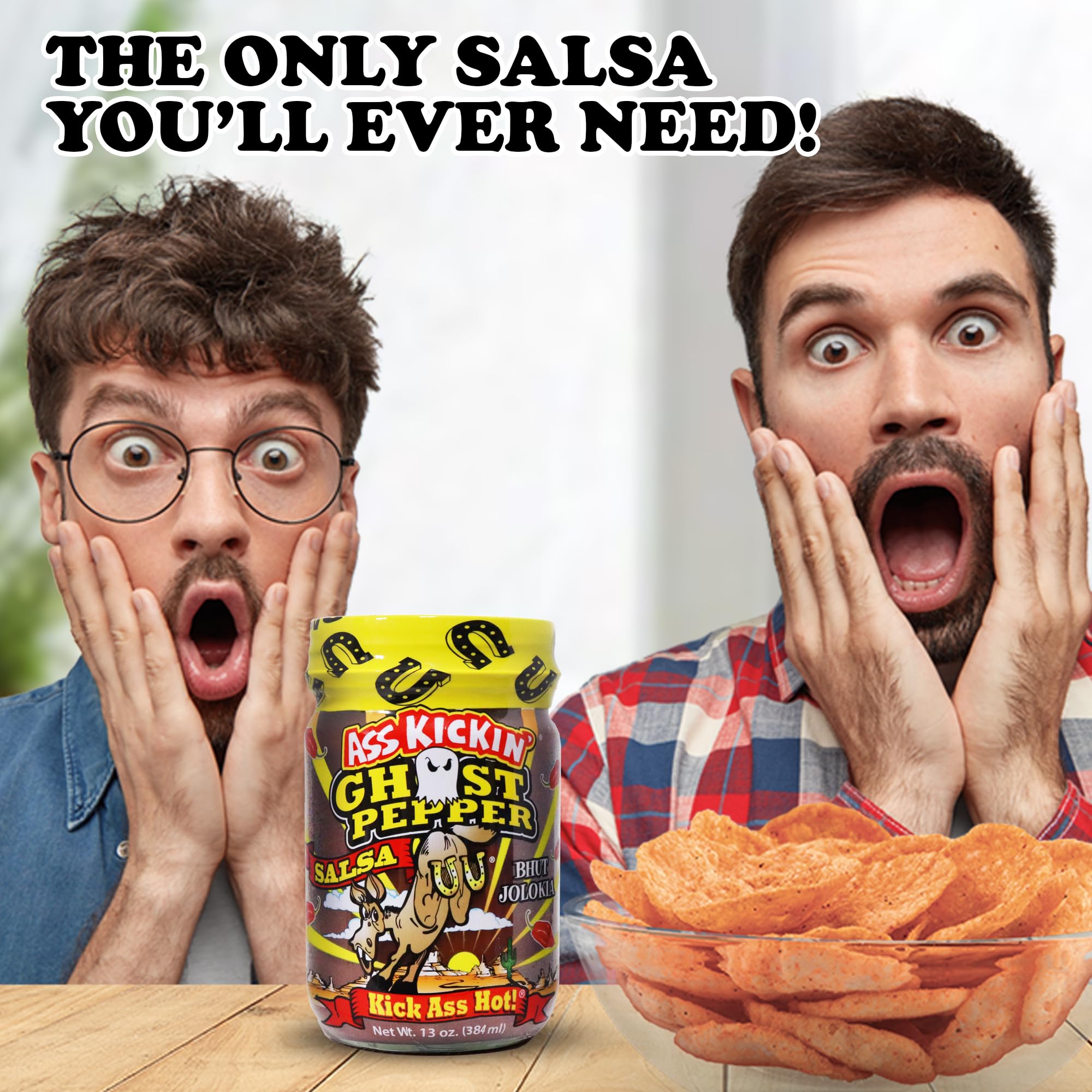 ASS KICKIN' Ghost Pepper Spicy Salsa - 13 oz - Premium Gourmet Spicy Hot Salsa for Tortilla Chips, Veggies, and Breakfast Burritos - Perfect Stocking