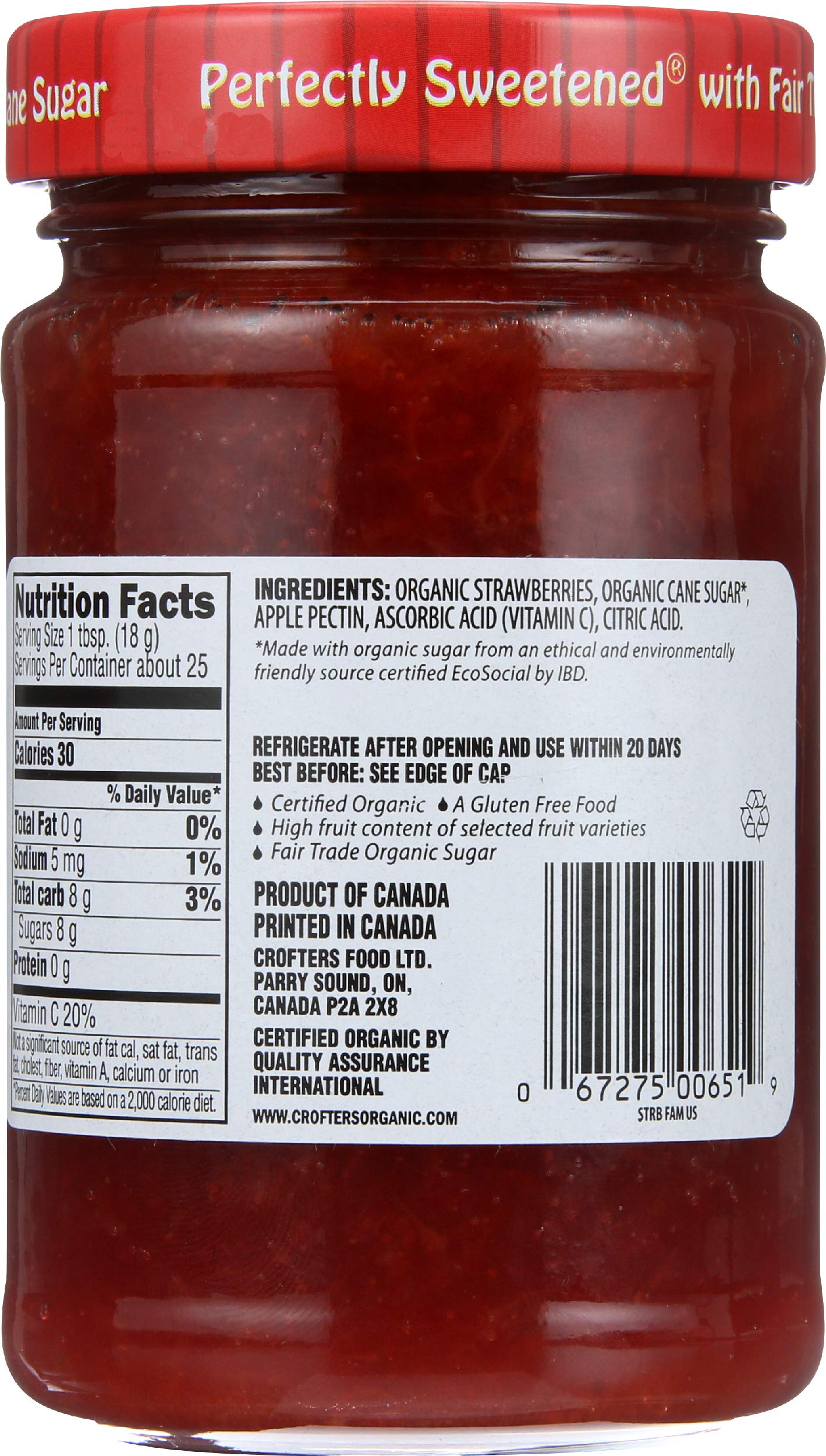 Crofter's Organic Premium Spread Strawberry, 16.5 Oz Jar
