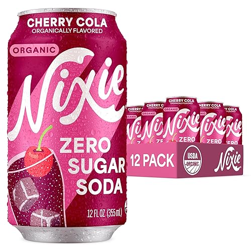 Nixie Organic Zero Sugar Soda, NEW Cherry Cola, Healthy Soda Pop, Non-GMO, 0 Sugar, 0 Calories, 40mg Caffeine, 12oz Cans (12 Pack)