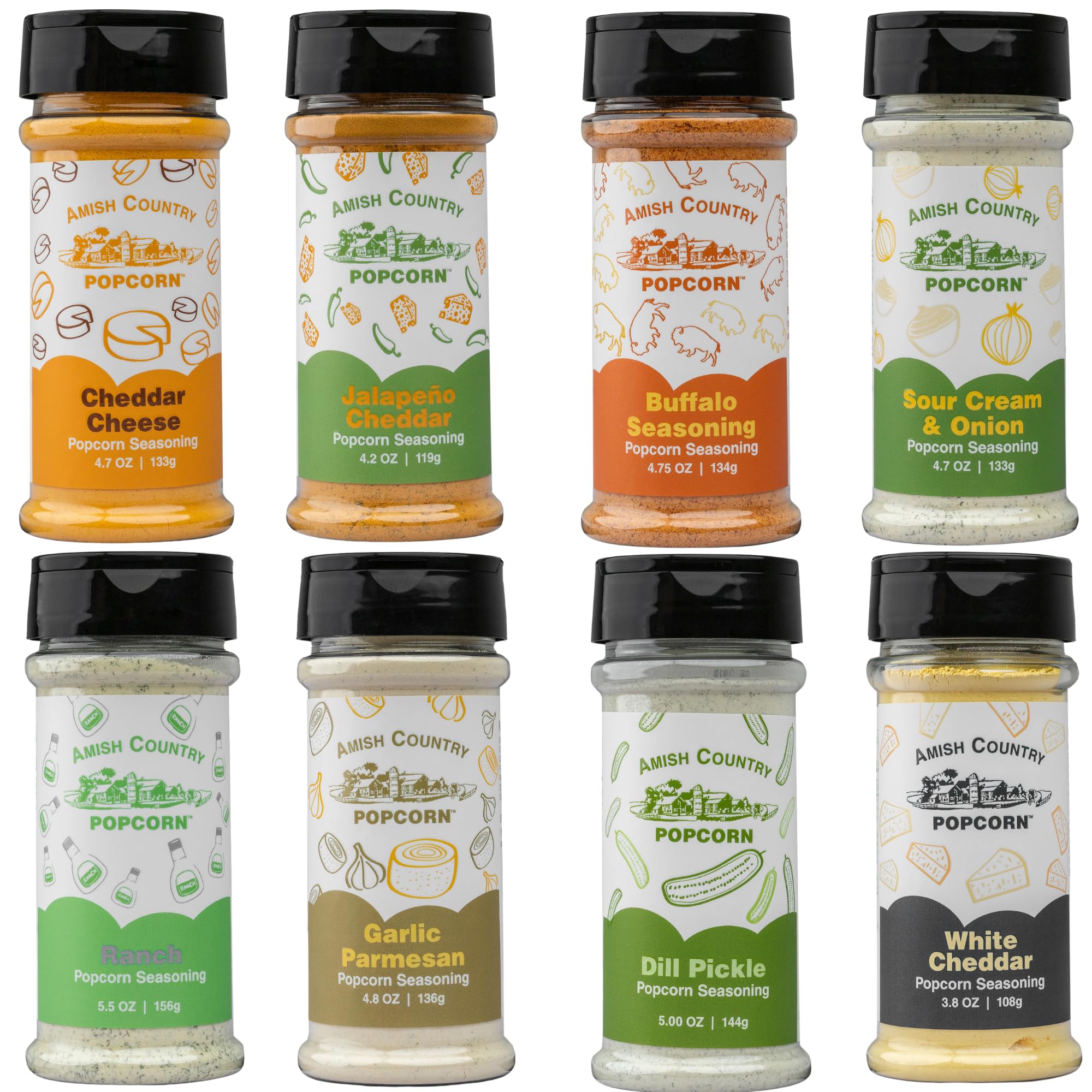 Amish Country Popcorn | 8 Pack Seasoning Bundle | Old Fashioned, Non-GMO and Gluten Free