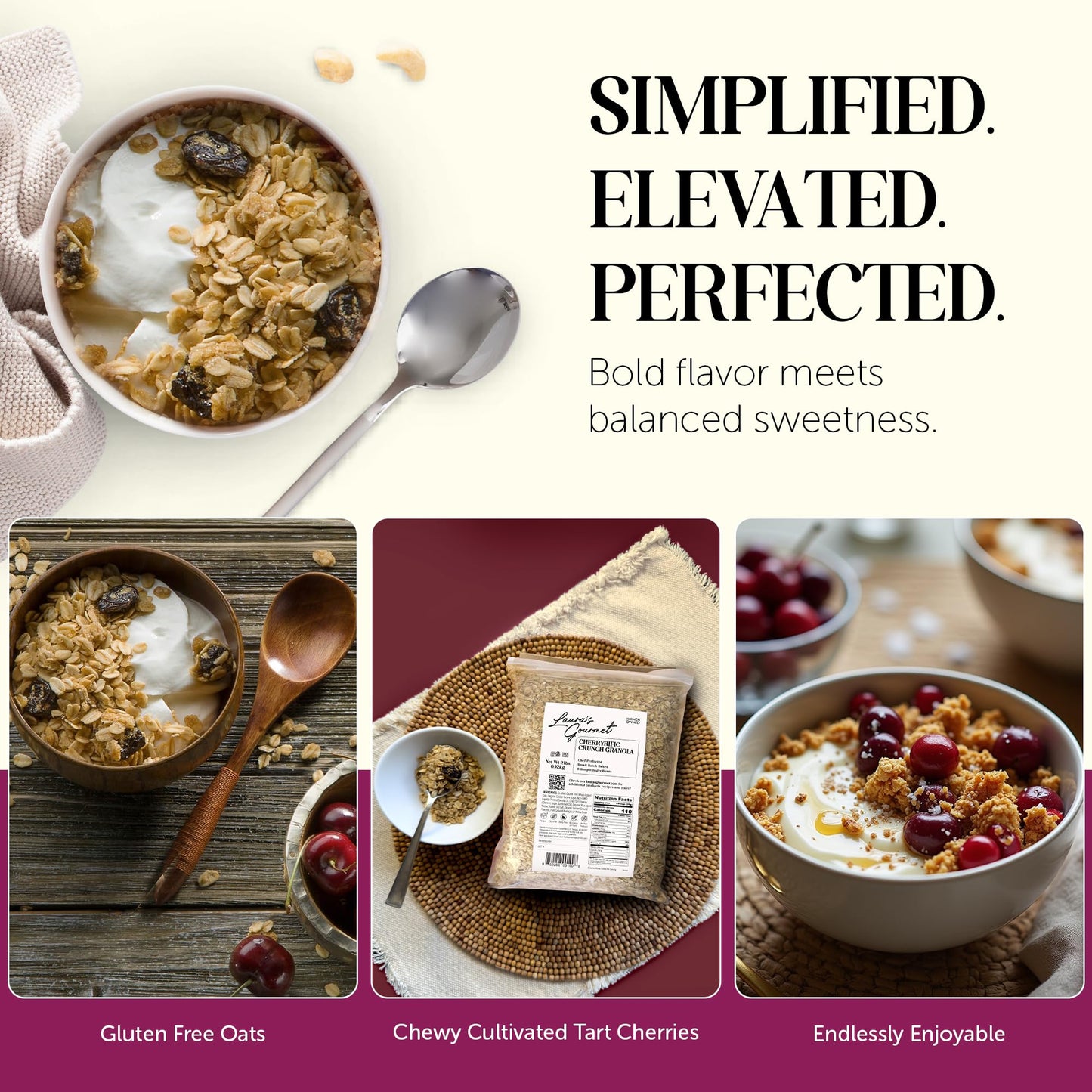 Laura's Gourmet Granola CherryRific Crunch, 2 lb, Gluten-Free Oats, Vegan, Dairy & Soy Free Snack, Organic Agave, Tart Cherries & Flaxseed, Artisan