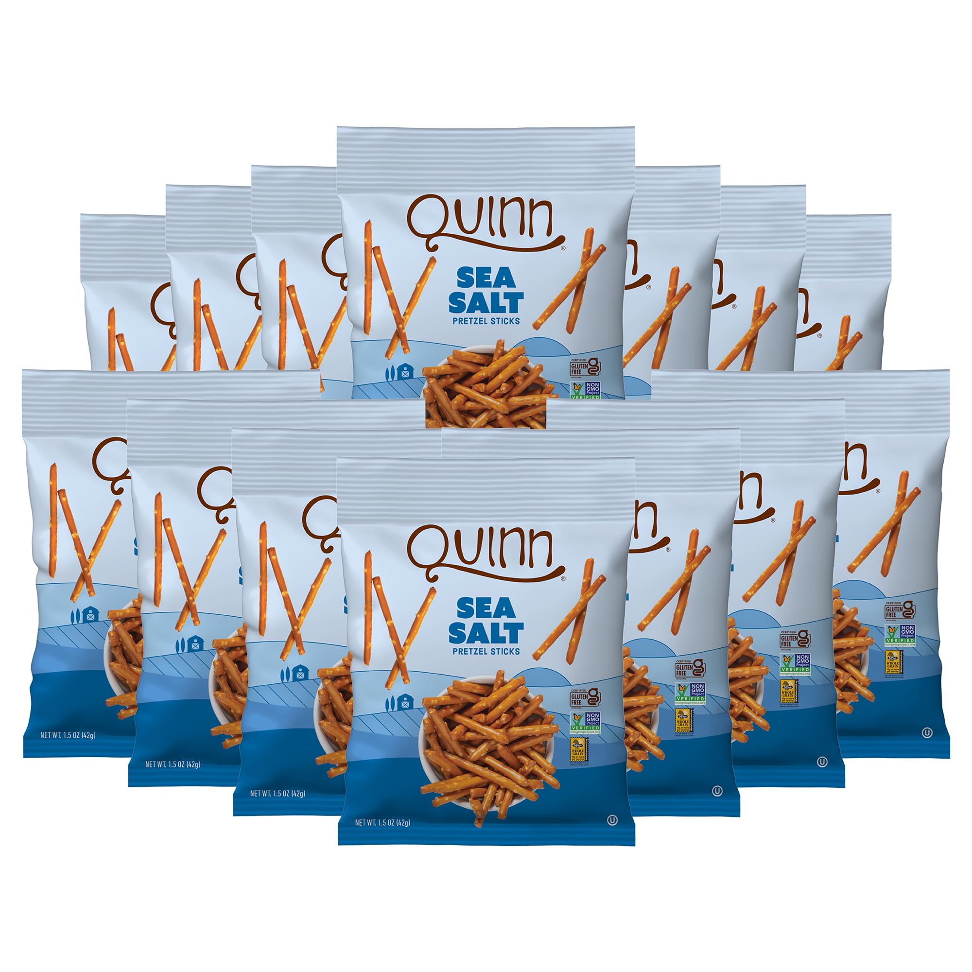 Quinn Gluten Free Sea Salt Pretzel Sticks - Whole Grain, Made with Real Ingredients, Whole Grain Sorghum, Sea Salt, Vegan, Gluten Free, Dairy Free