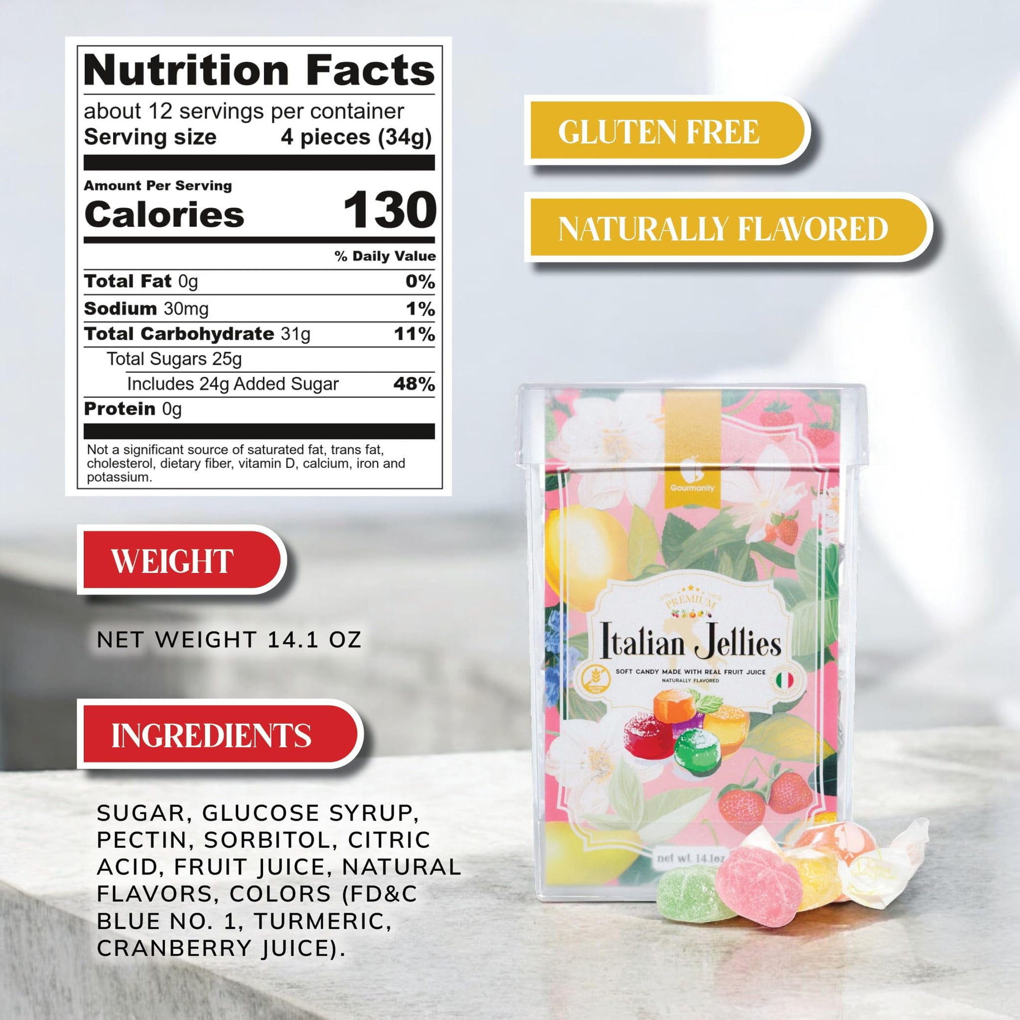 Gourmanity Italian Jelly Fruit Candy With Real Fruit Juice, Soft Bite Authentic Italian Candy, Individually Wrapped Gourmet Candy, In a Giftable