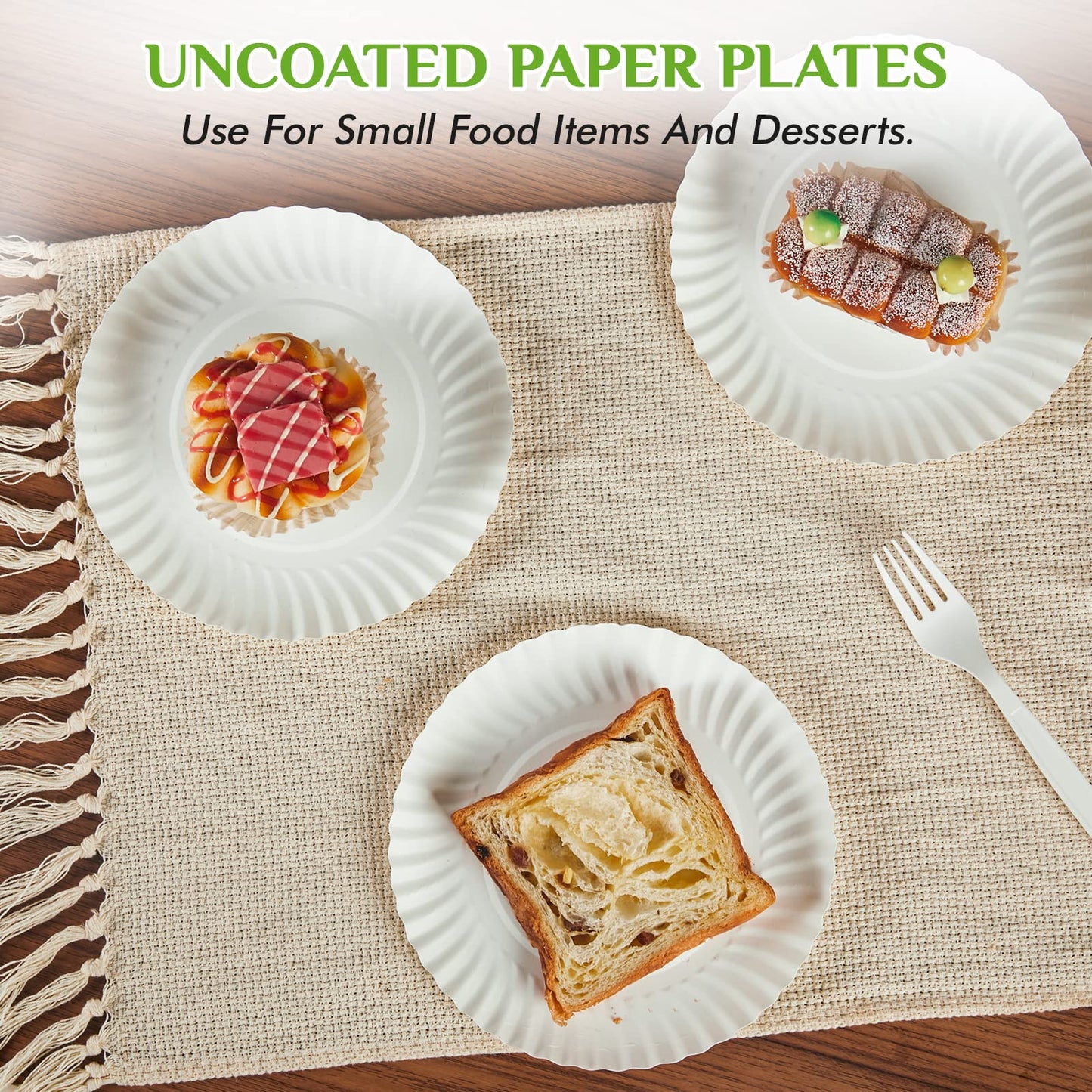 FOCUSLINE 7 Inch White Paper Plates, Uncoated Paper Plate, Everyday Disposable Dessert Plates 7" Plate Bulk, Pack of 500 Count