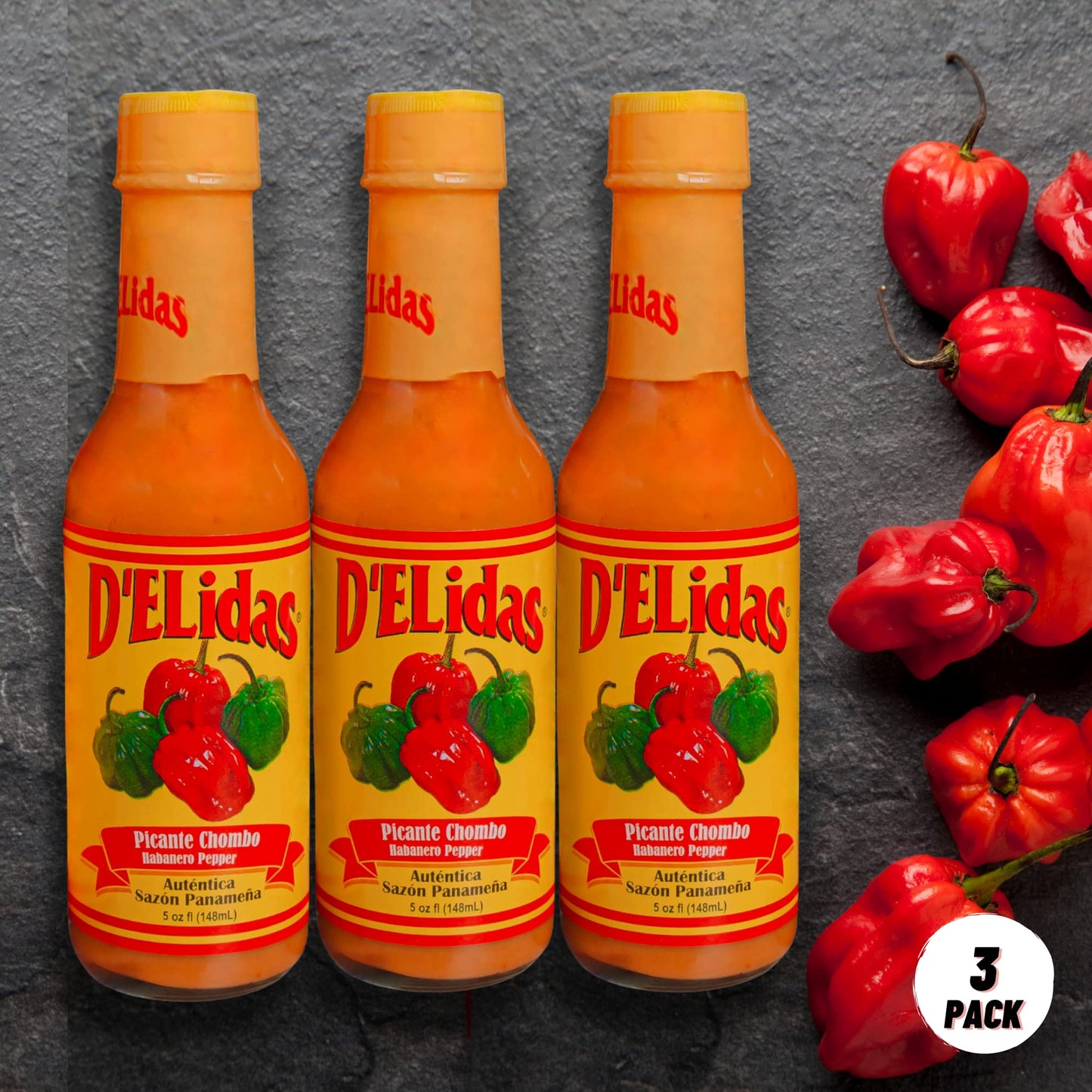 D'ELidas Habanero Hot Sauce, Natural Habanero Pepper Hot Sauce, Chombo Picante Sauce #1 in Panama, Non-GMO, Keto Friendly Food Habanero Sauce, 5 Fl Oz