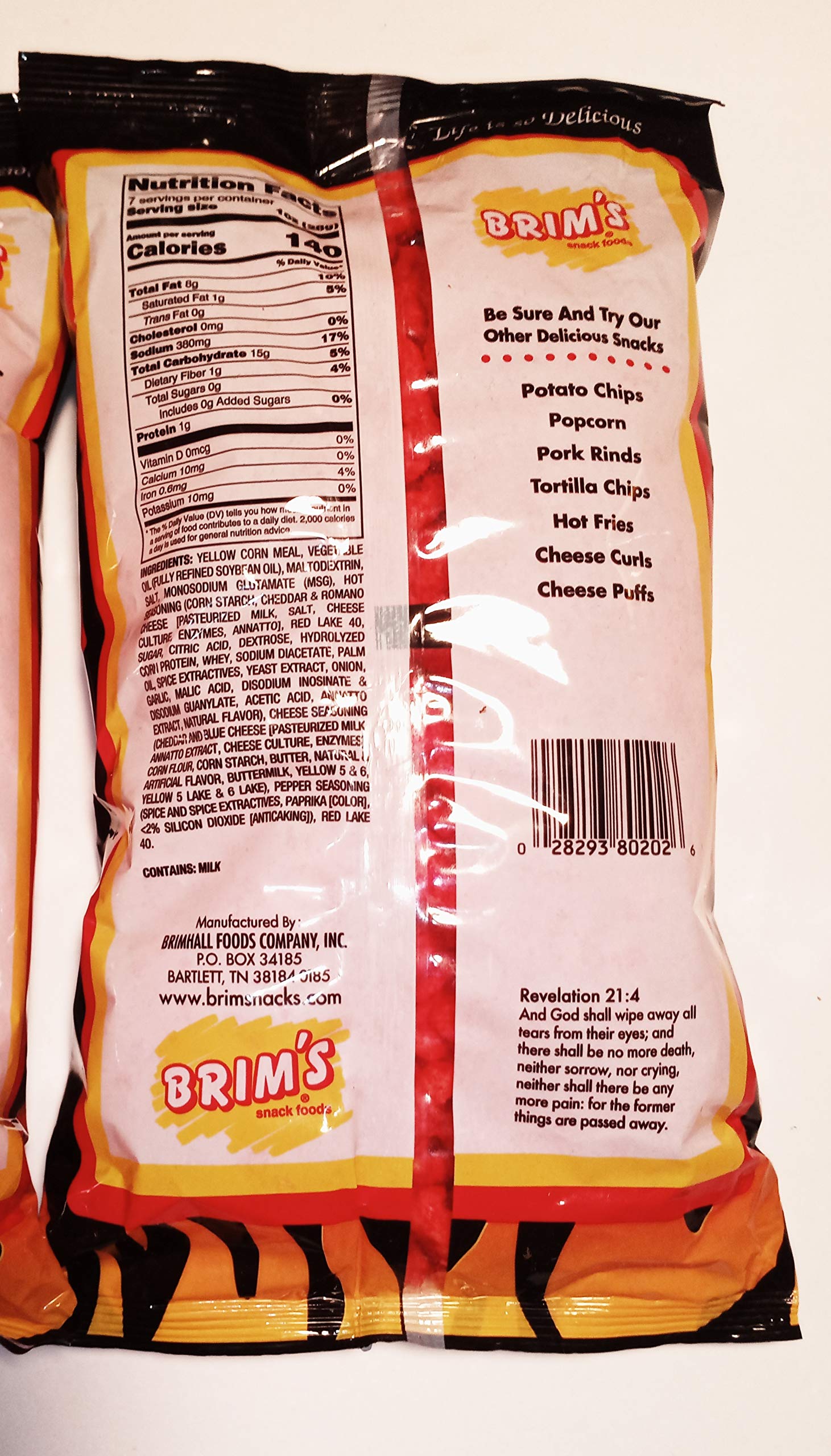 Brim's Hot Crunchy Cheese Curls 2 Packs each 7 oz bags