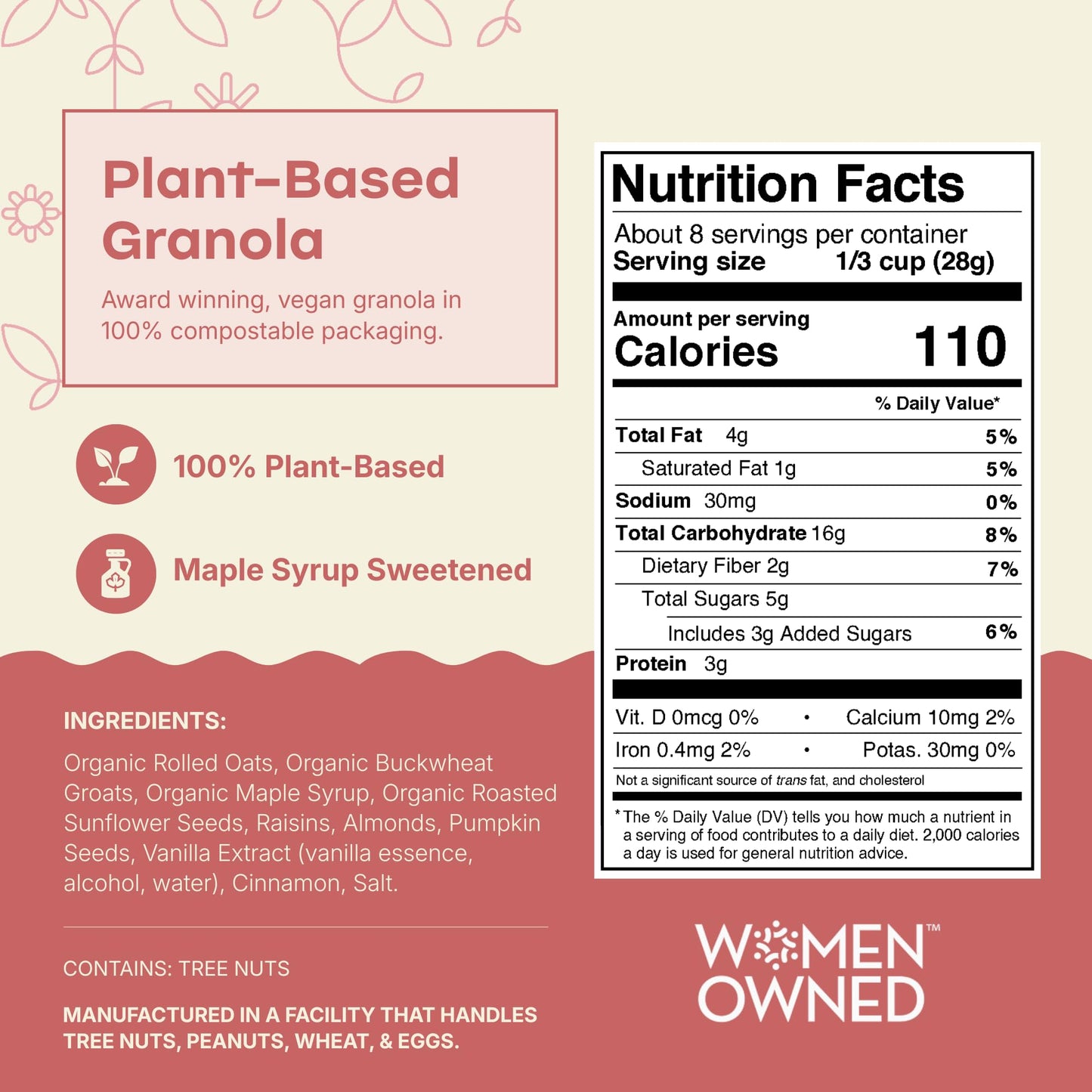 Rooted Living Maple Almond Granola, 8 Oz, Organic Rolled Oats and Sweetened with Maple Syrup, Healthy Vegan Snack, Topping, or Breakfast, Plant Based