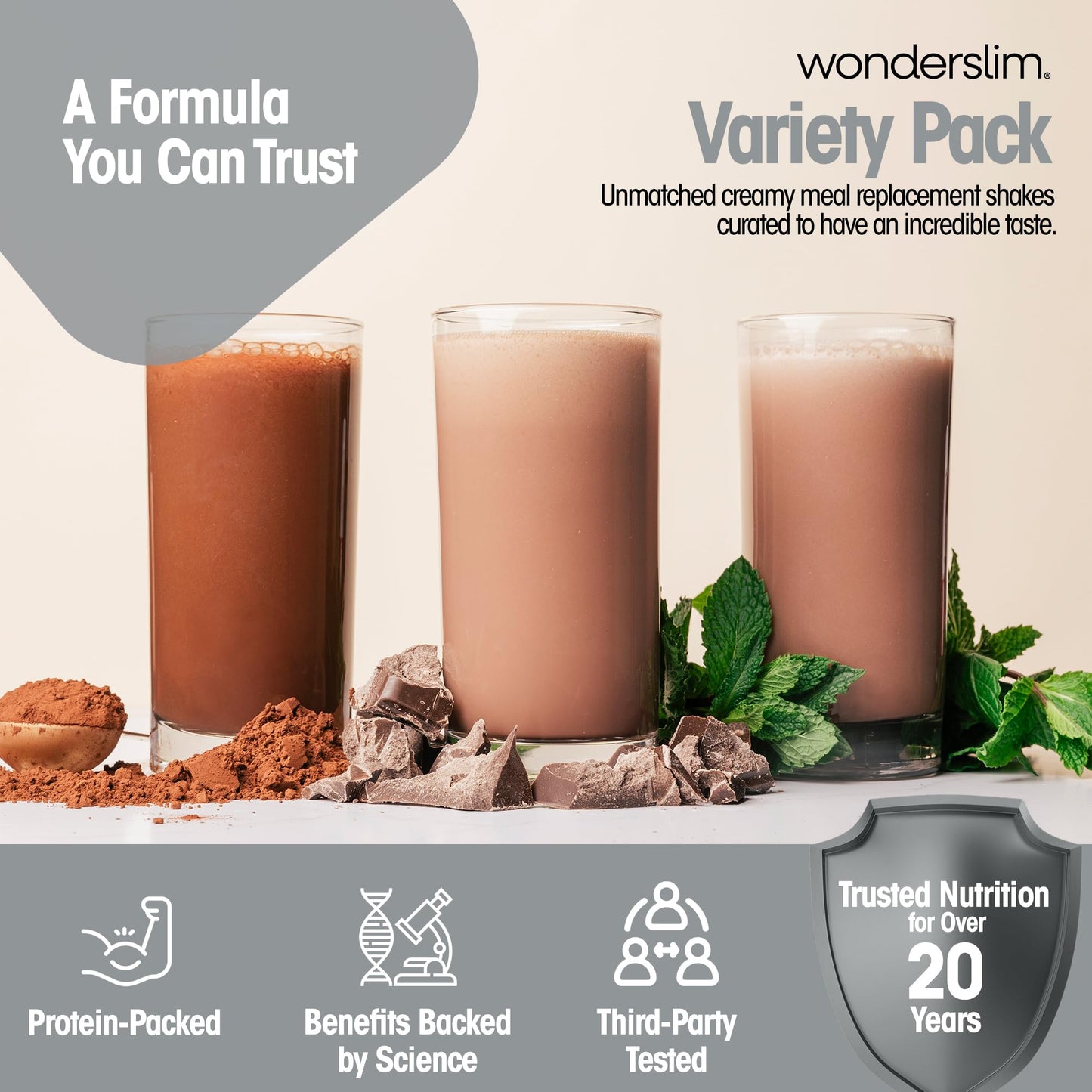 WonderSlim Meal Replacement Shake, Variety Pack, 15g Protein, 24 Vitamins & Minerals, Gluten Free (7ct)