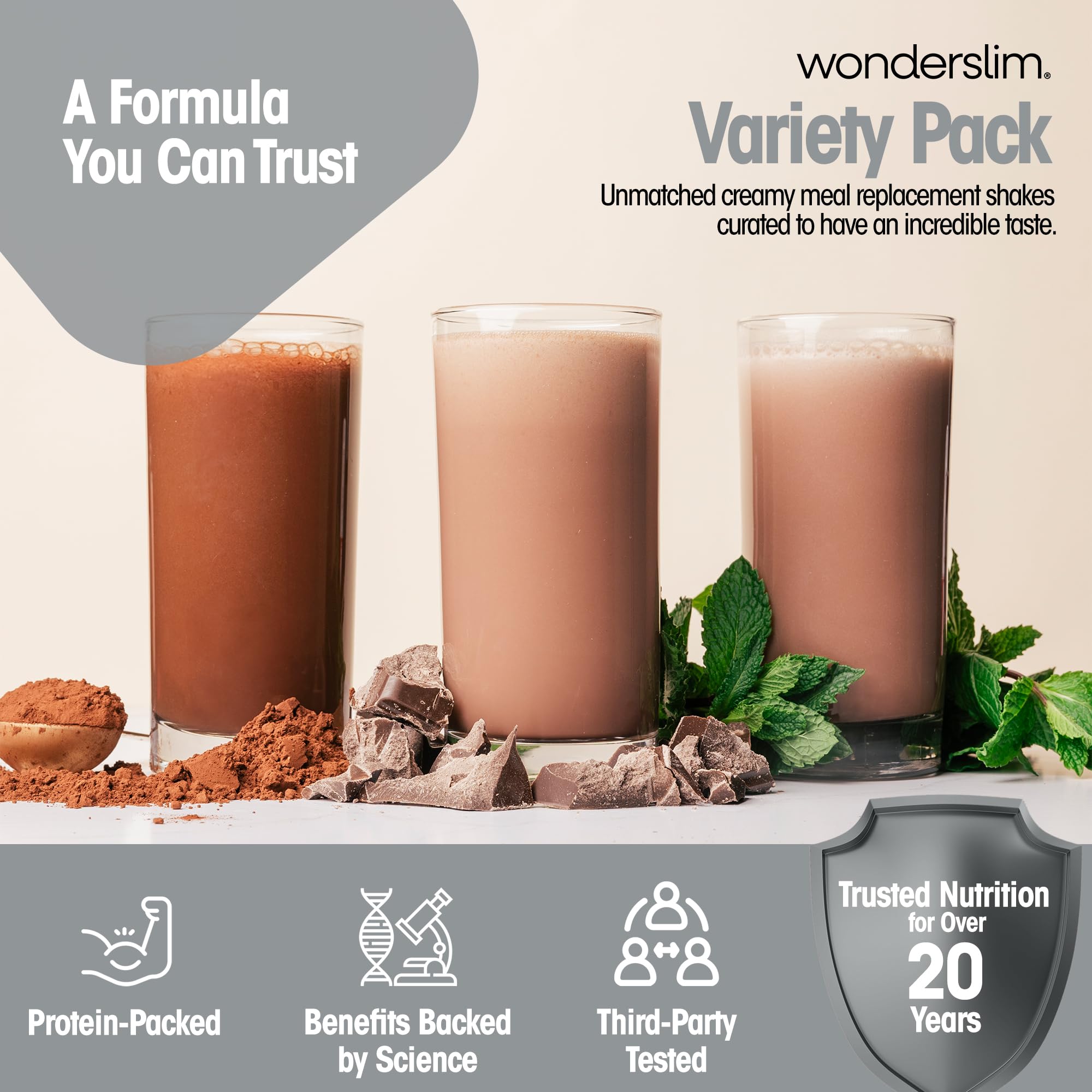 WonderSlim Meal Replacement Shake, Variety Pack, 15g Protein, 24 Vitamins & Minerals, Gluten Free (7ct)
