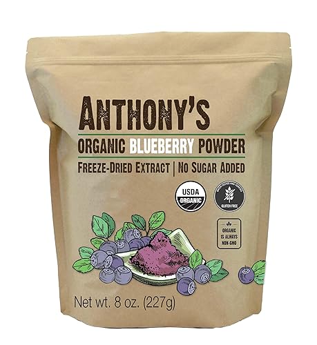 Anthony's Organic Blueberry Powder, 8 oz, Freeze-Dried, Gluten Free, Non GMO