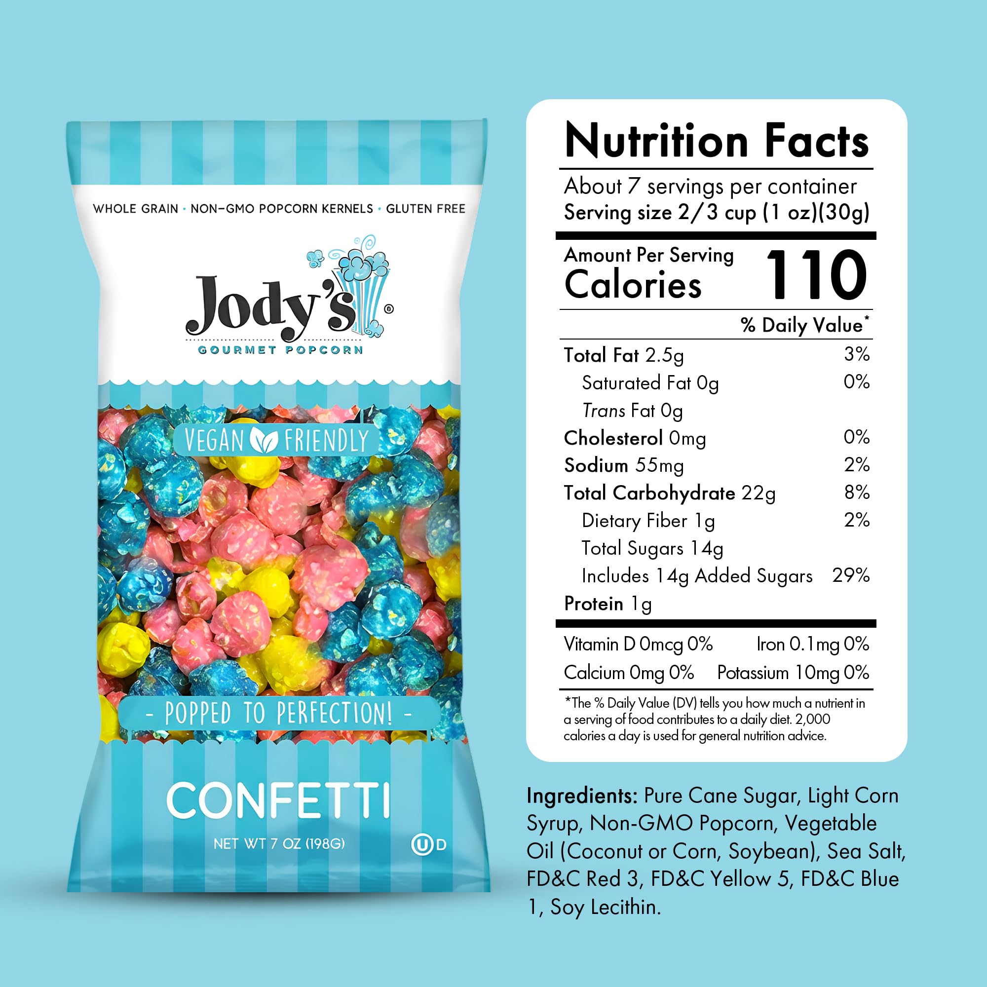Jody’s Gourmet Popcorn 3-Pack Variety Bundle - 7oz Bags of Caramel Corn, Birthday Cake, and Confetti Flavors - Sweet and Salty Handcrafted Snack