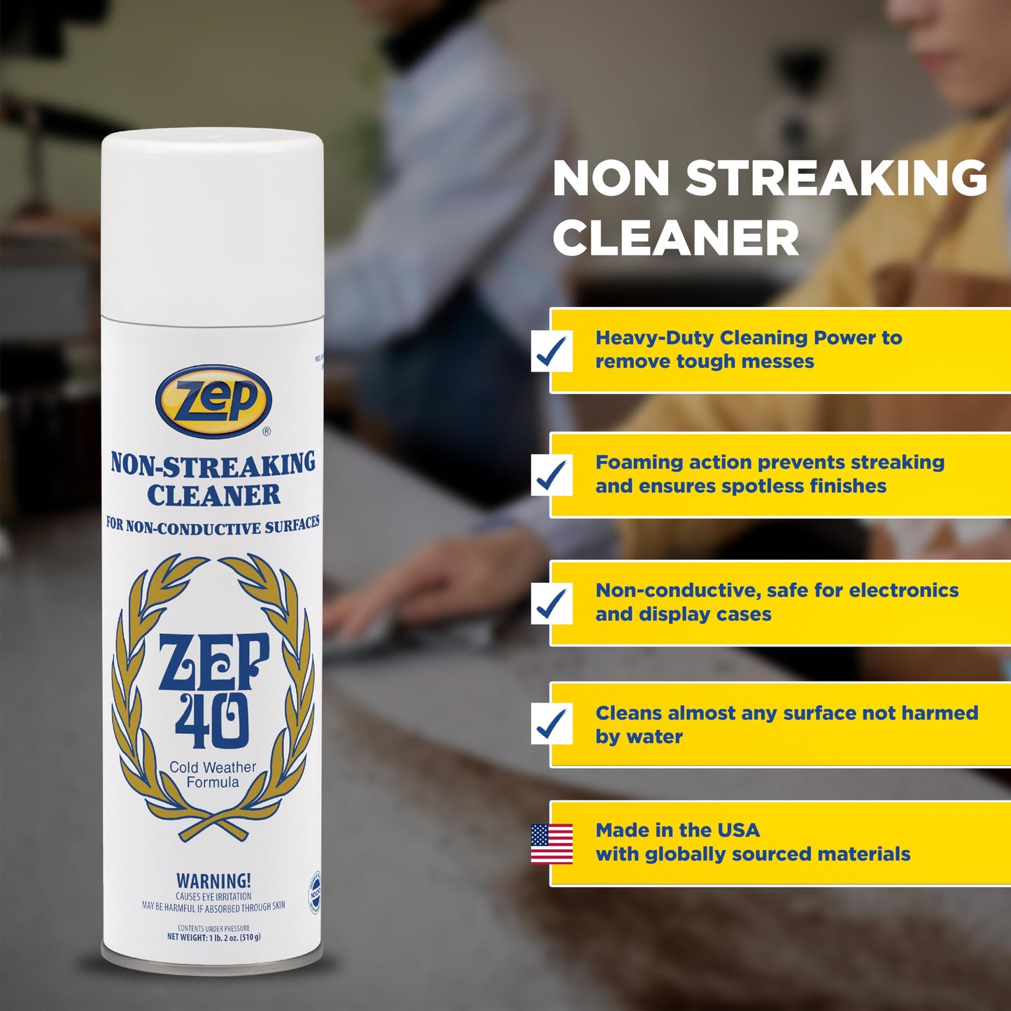 Zep 40 Non-Streaking Cleaner - 18 oz (Case of 12) 14401 - Heavy-Duty Foaming Action Aerosol Formulated for Non-Conductive Surfaces, Ideal for Cold