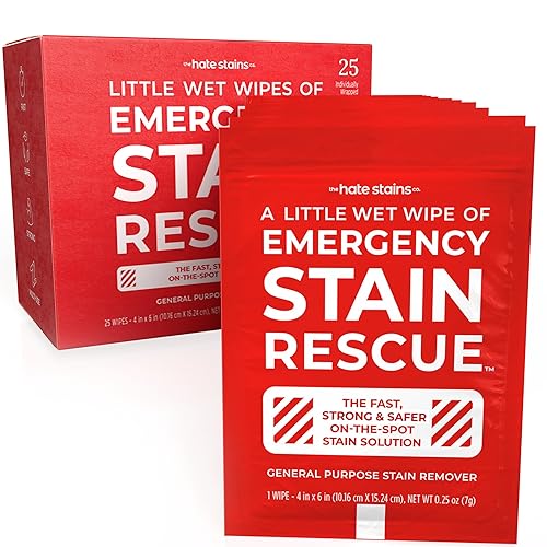 Emergency Stain Rescue Stain Remover Wipes - Road Spill On-the-Go Rescue Packets - Wine & Coffee Stain Rescue Wipes - Carpet & Upholstery Cleaner