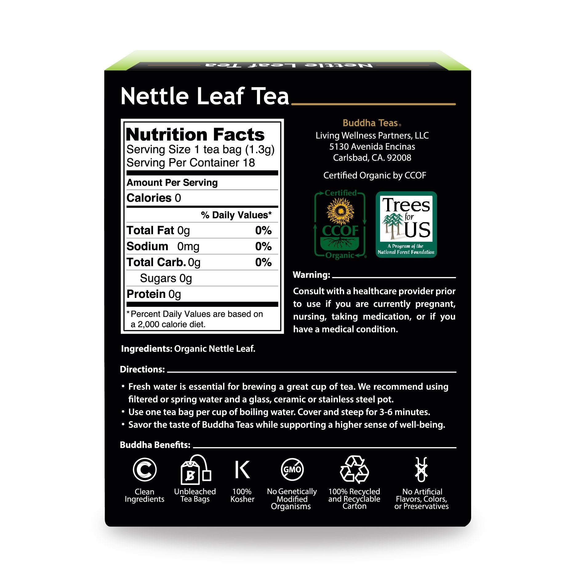 Buddha Teas - Nettle Leaf Tea - Organic Herbal Tea - For Digestive Health - Rejuvenate & Support - Caffeine Free - 100% Kosher & Non-GMO - 18 Tea Bags