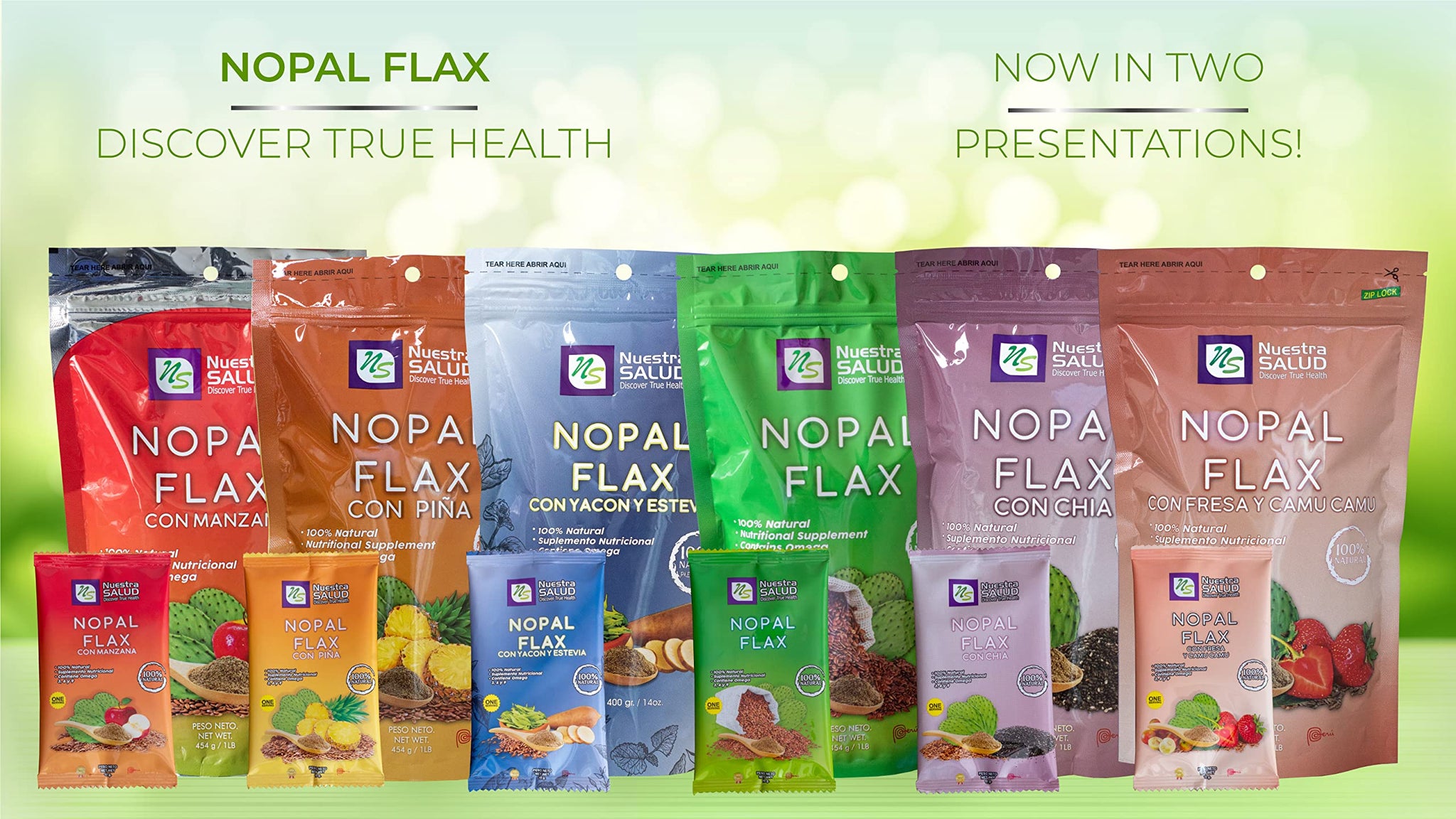 Nuestra Salud - Nopal Flax Linaza Plus Value Pack (3 bags) Colon Cleanse Fiber Flaxseed Original 454g