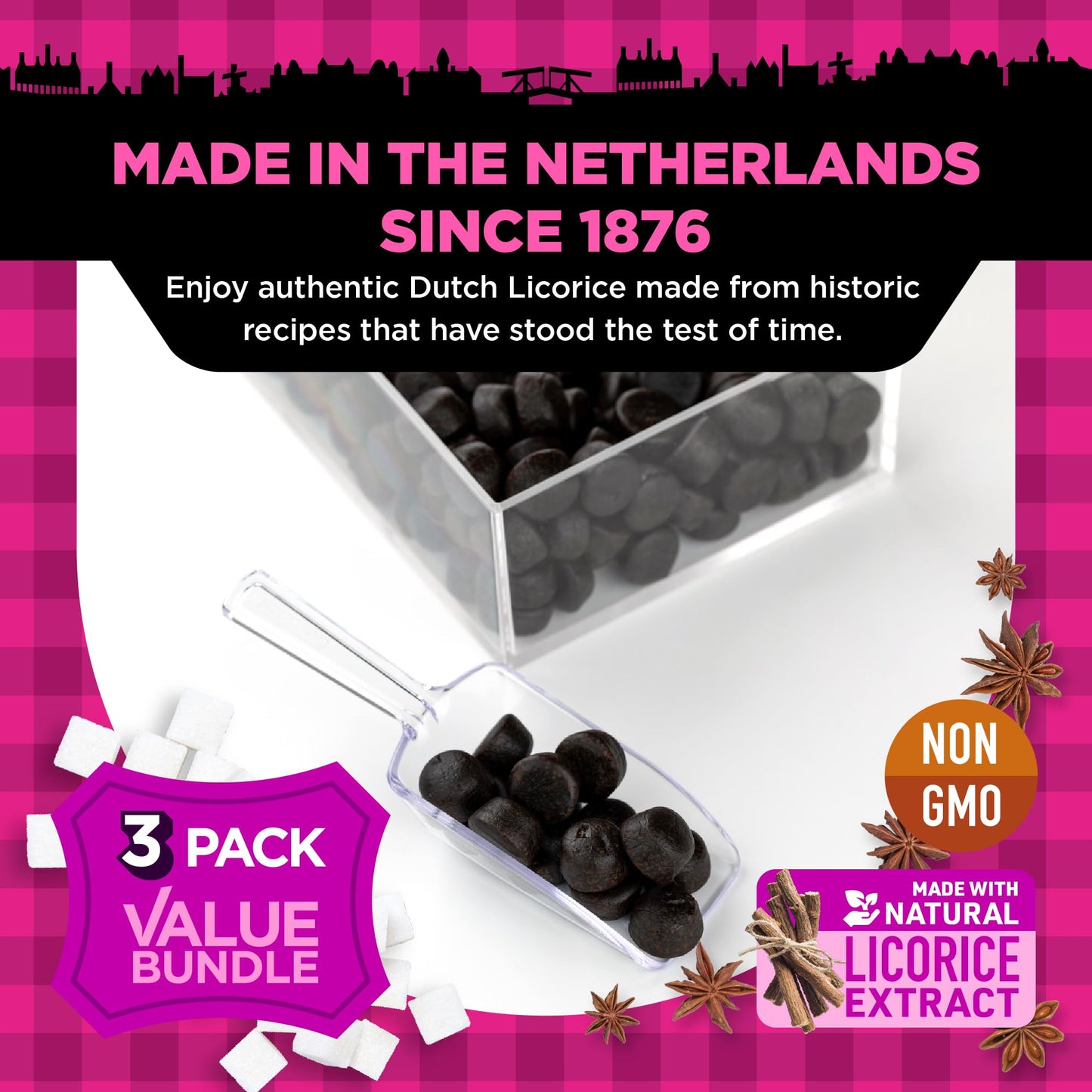 Gustaf's Dutch Licorice Cats - 3 Pack of 5.2oz Bags - Sweet Black Licorice Cats - Dutch Candy from Netherlands - Sweet Black Liquorice Treats