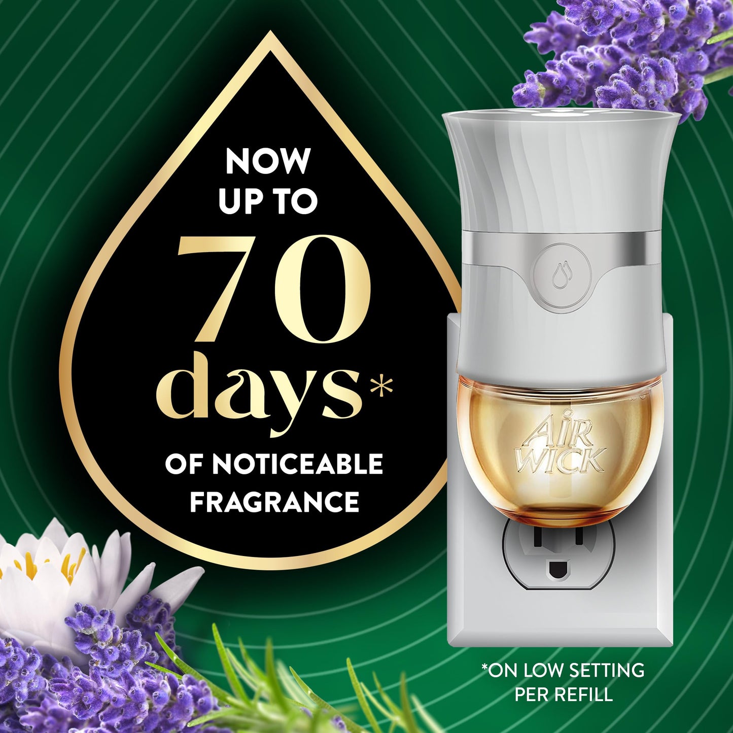 Air Wick Vibrant Plug In Scented Oil Refill, Infused with Essential Oils, Plug In Air Fresheners for Home, Lavender & Waterlily, 4 ct