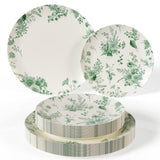 Trendables 80 Piece Plastic Disposable Plates Set For 40 Guests I 40 X 8 Inch Dessert Plates & 40 X 10 Inch Wedding Party Plates | Ivory & Green