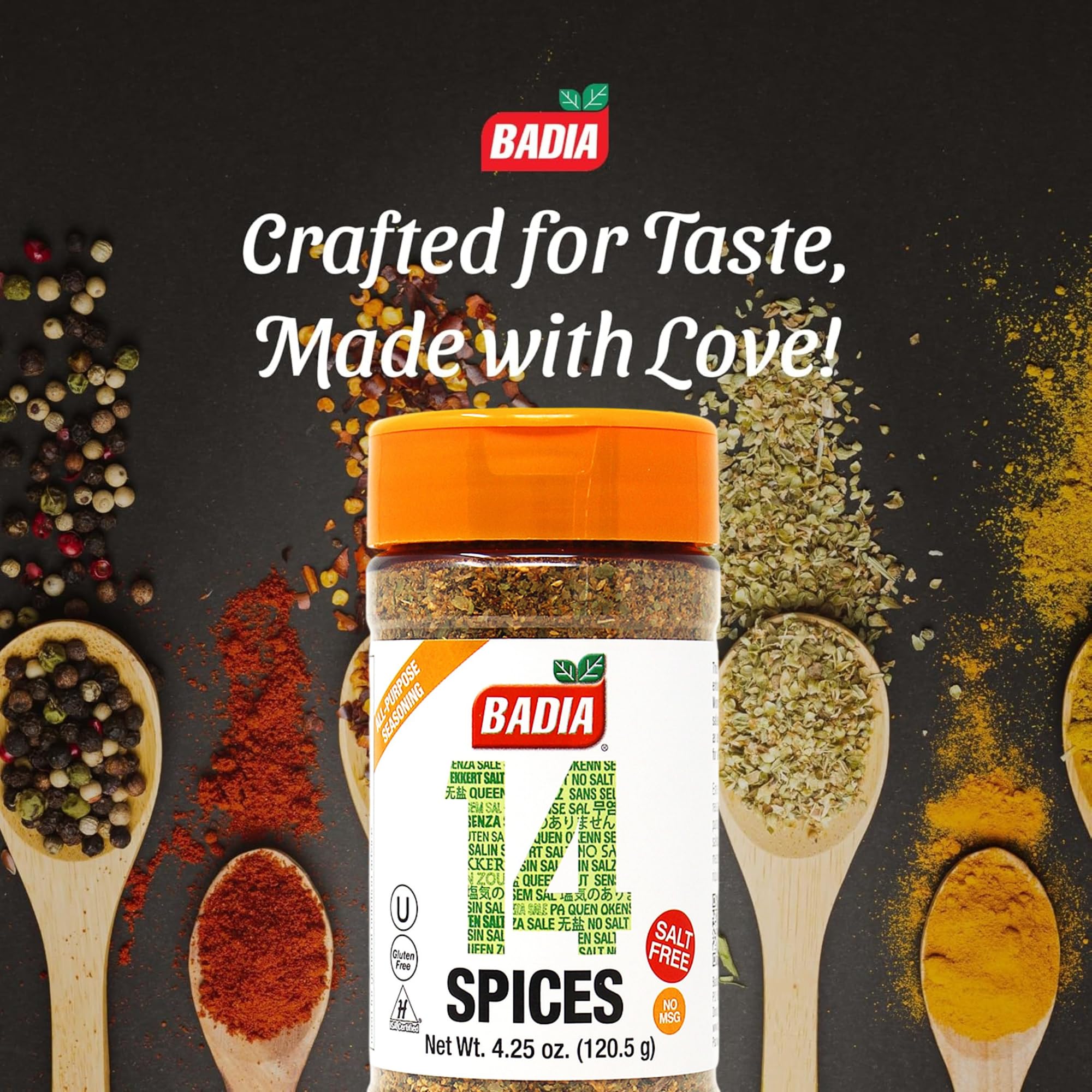 Badia 14 Spices Salt-Free All Purpose Seasoning, 4.25 oz - Savory Blend of Garlic, Onion, Herbs, Spices & Peppers
