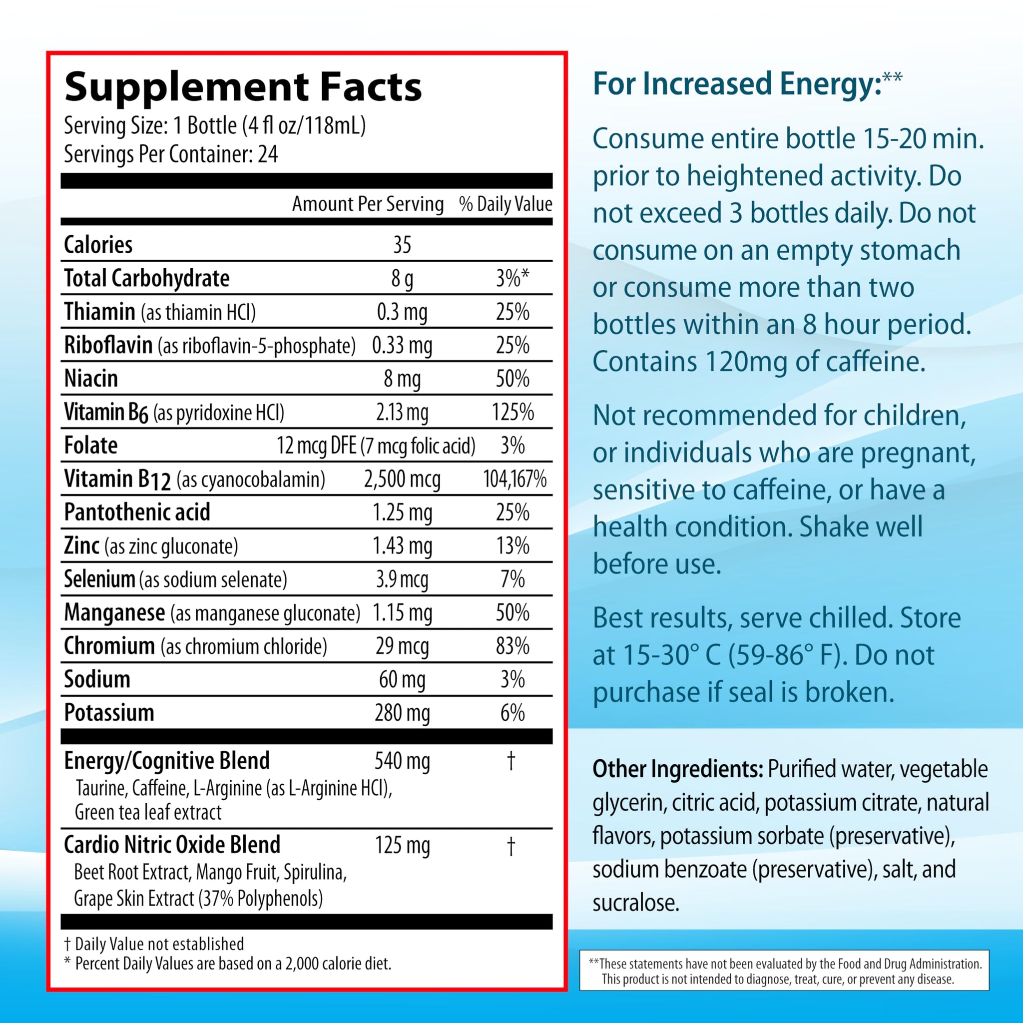 Zipfizz Sport Energy Shot, Fruit Punch, 4oz, Hydration, B12, Nitric Oxide Blend, (24 Count)