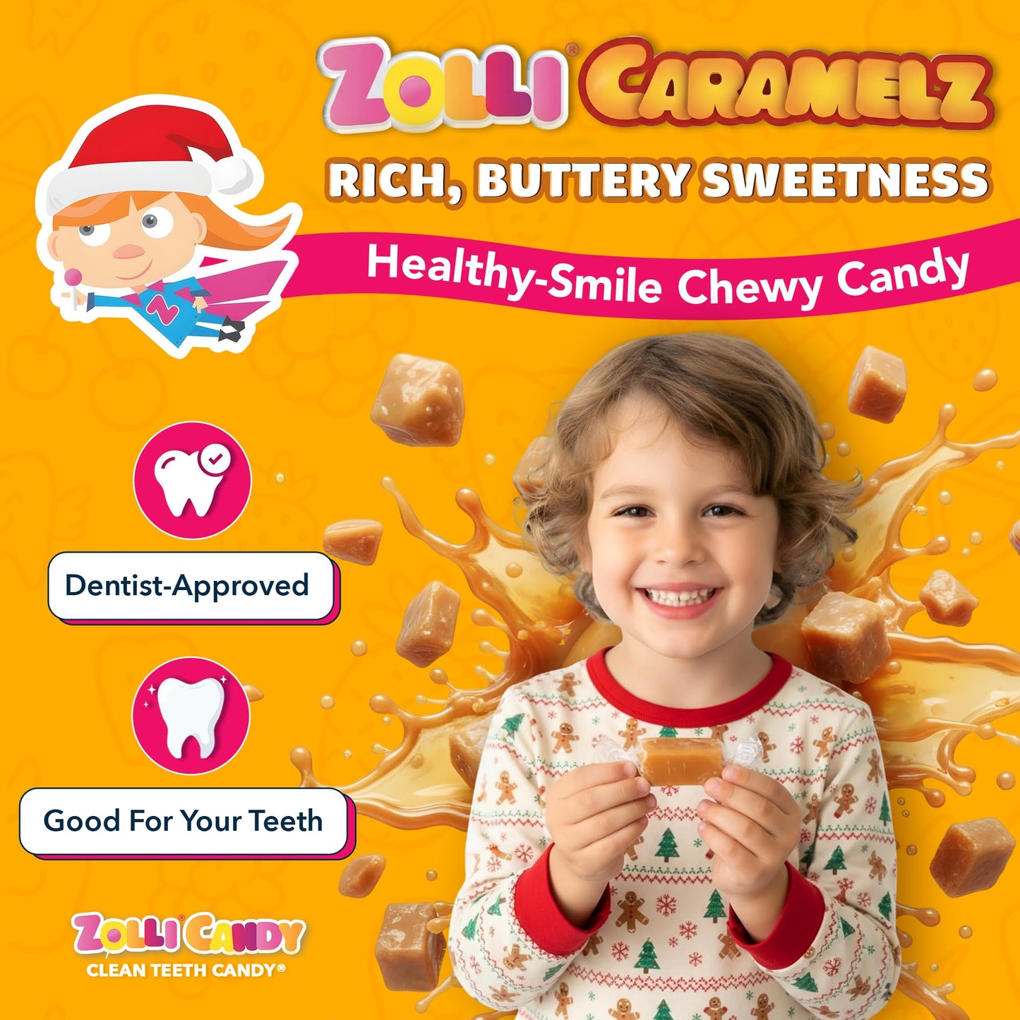 Zolli Caramelz Sugar-Free Candy - Creamy, Chewy, Dye-Free, Keto & Diabetic-Friendly Healthy Candy, Dentist-Approved Treats for Kids (Caramel Green