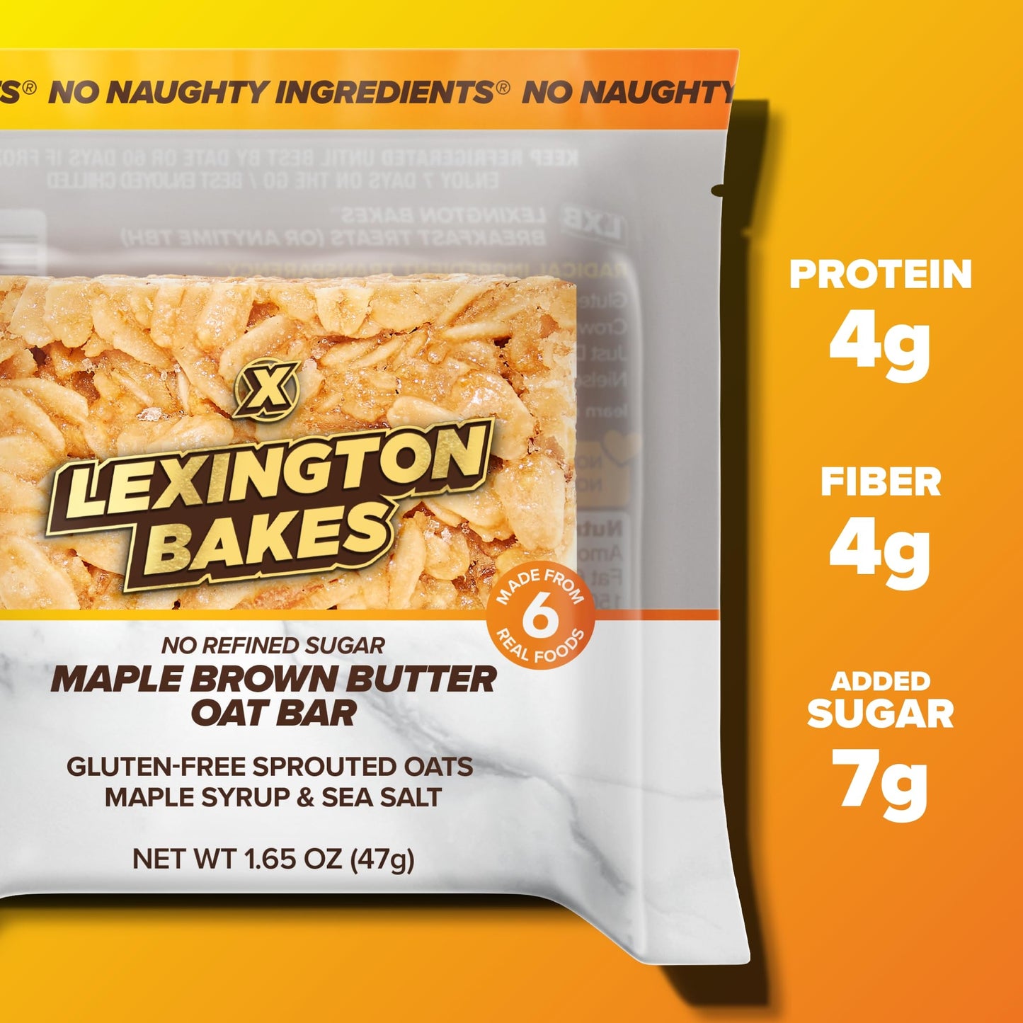 LEXINGTON BAKES, Chilled Oat Bar, Maple Brown Butter, Pack of 6 Granola Bars | 4g Protein | 4g Fiber | 7g Added Sugar - Gluten Free Oats, Sprouted