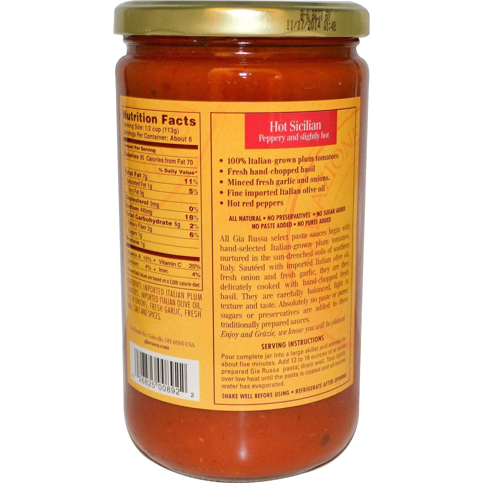 Gia Russa Hot Sicilian Pasta Sauce, 24 oz
