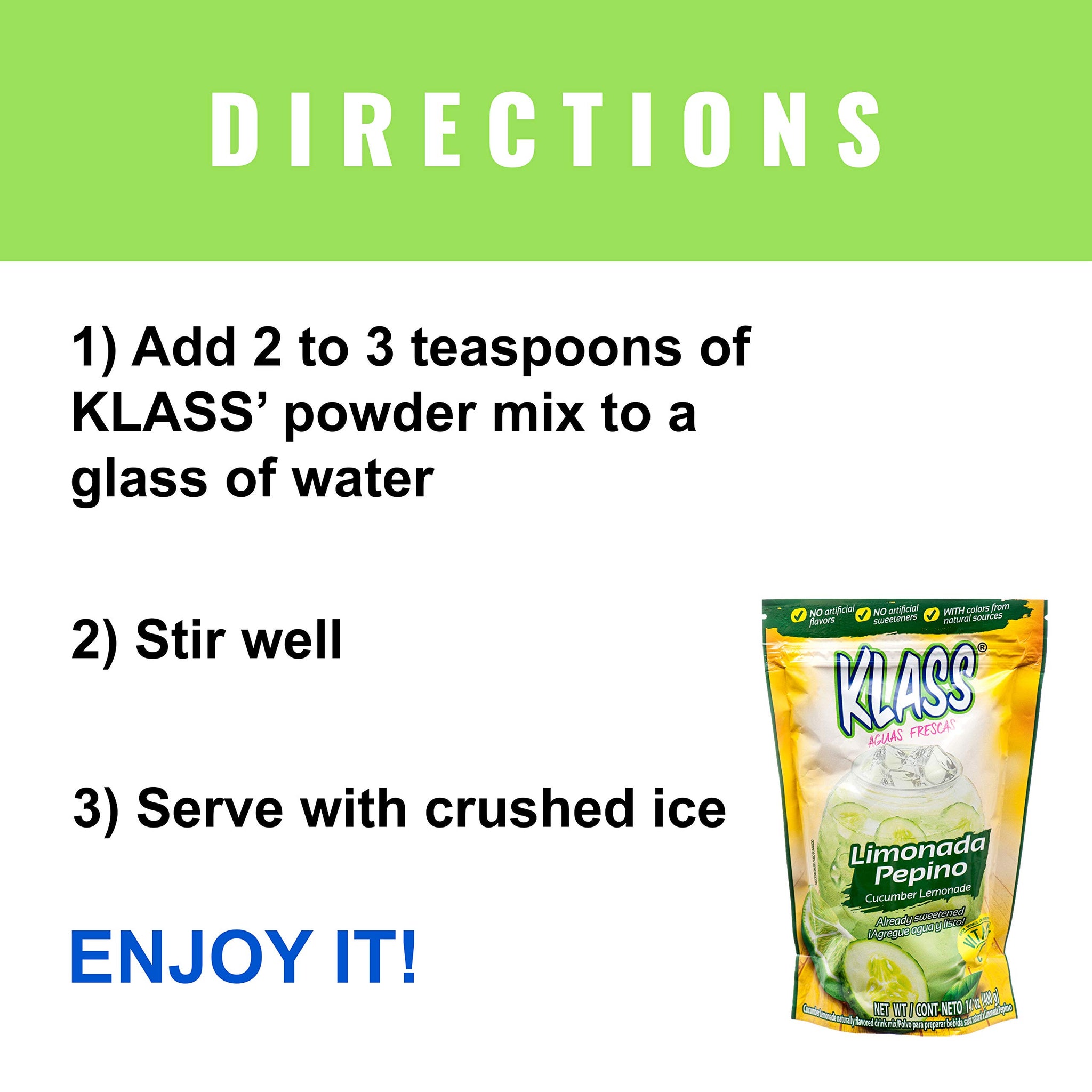 Klass Listo Limonada Pepino Blended Mexican Cucumber Lemonade Drink Mix (2 x 14.1 oz. Packets)