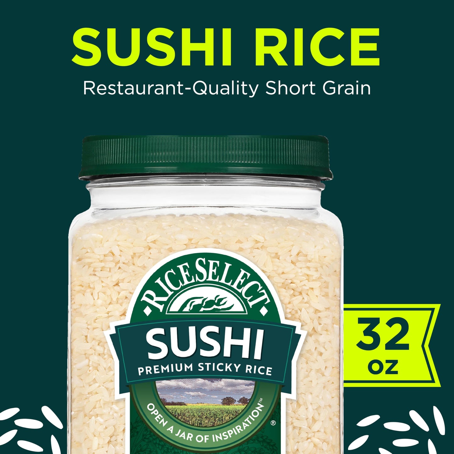 RiceSelect Sushi Rice, Premium Short Grain Sticky Sushi and Japanese Rice, Gluten-Free, Non-GMO, Kosher, 32oz Jar (Pack of 1)