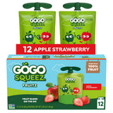 GoGo squeeZ Applesauce and Fruit Puree, Apple Strawberry, 3.2 oz (Pack of 12), Unsweetened Fruit Snacks for Kids, Gluten Free, Nut Free and Dairy